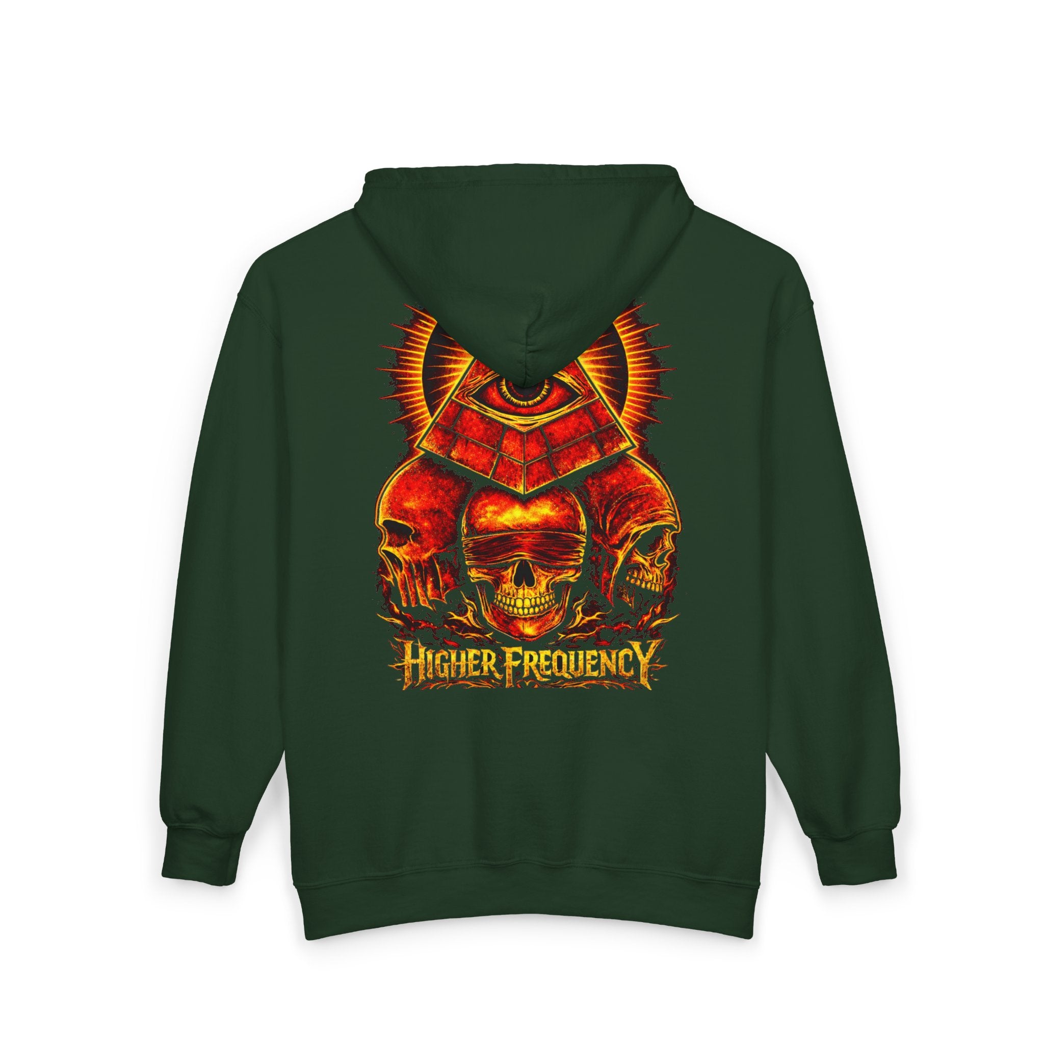 Illuminated Skull Zip Hoodie — All-Seeing Eye Graphic Back Printify