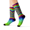 Psychedelic Tie-Dye Sublimation Socks — Rainbow Optical Wave Crew Socks