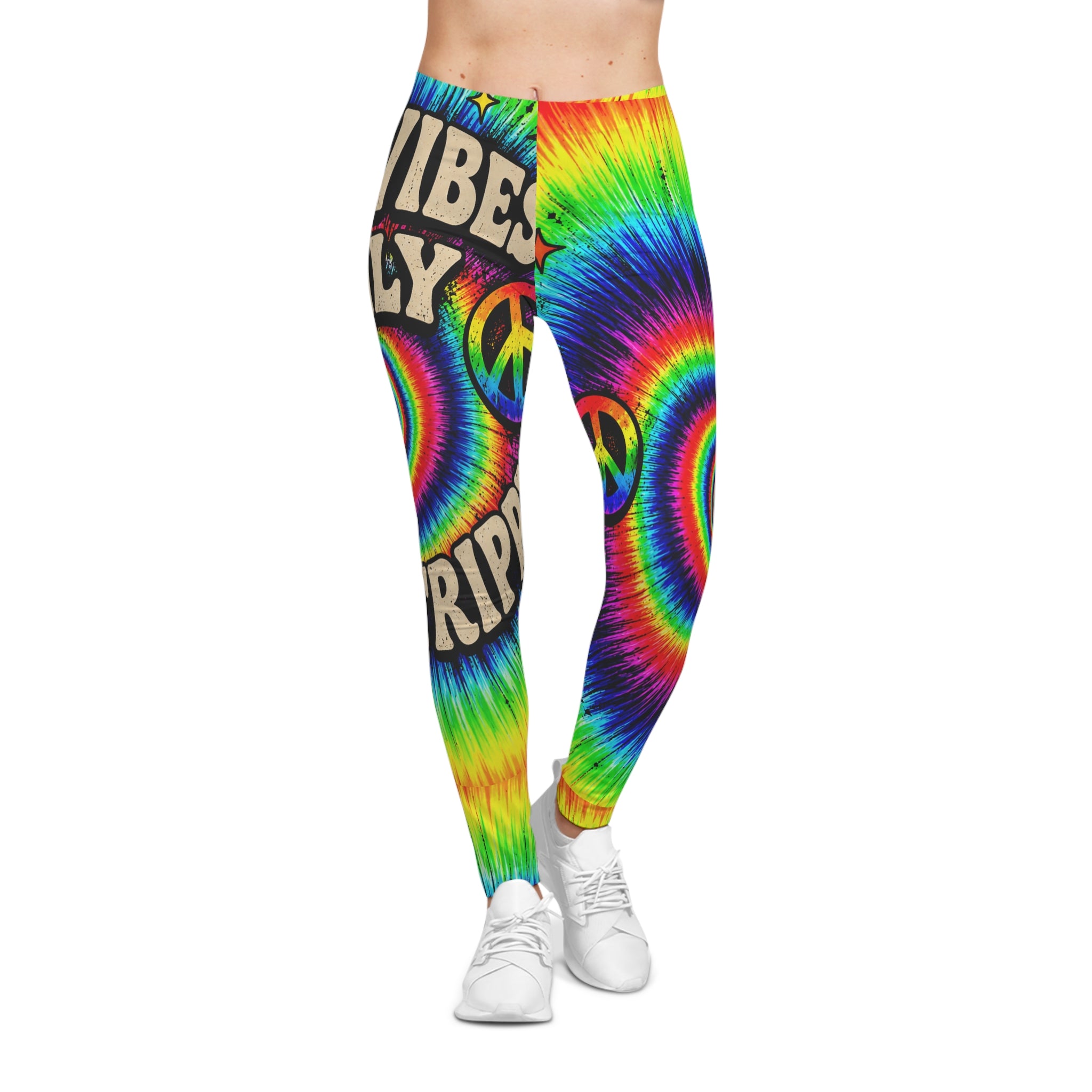 Tie-Dye Peace Vibes Leggings — "Good Vibes Only, Stay Trippy"
