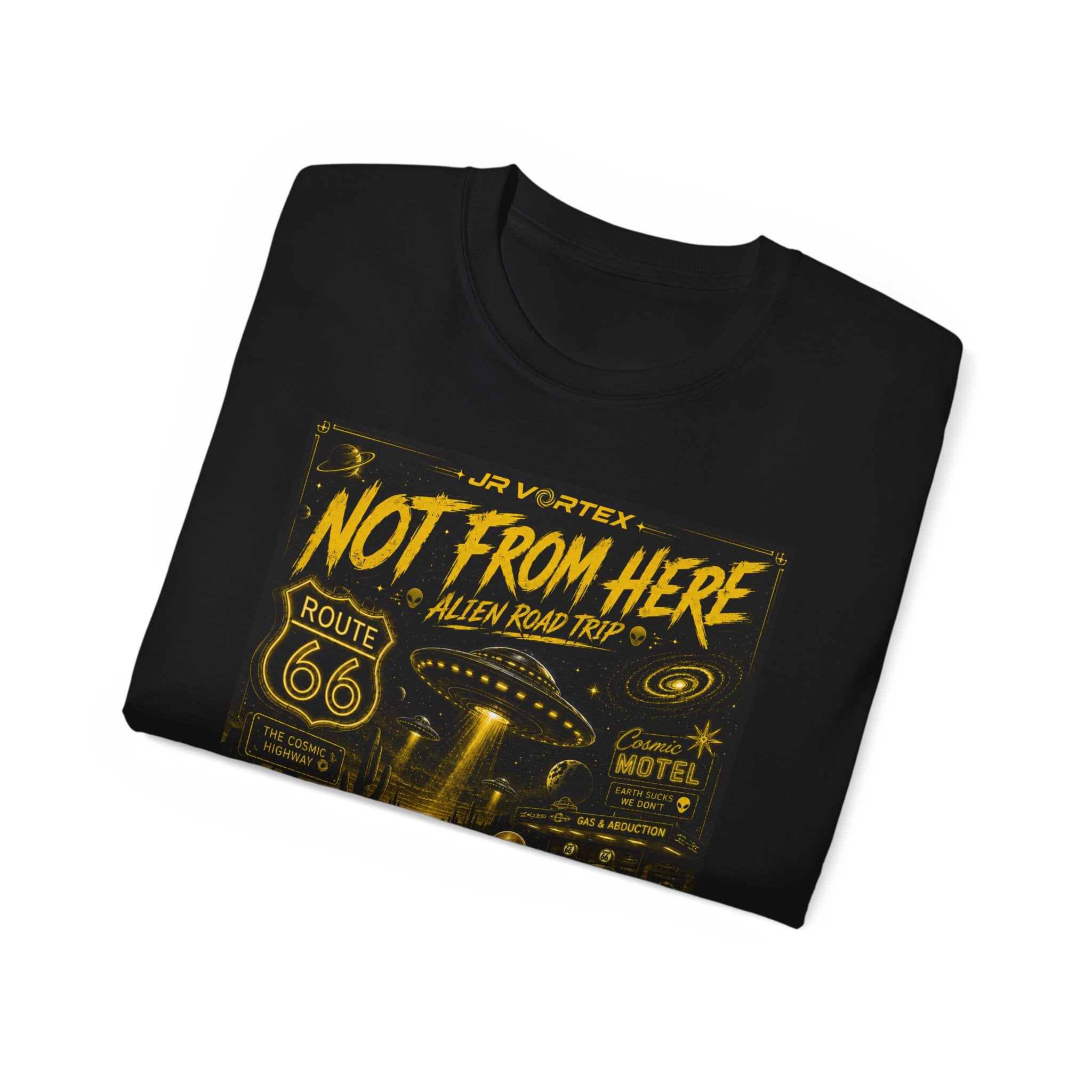 Not From Here T‑Shirt — Retro Route 66 Alien Road Trip Graphic Tee