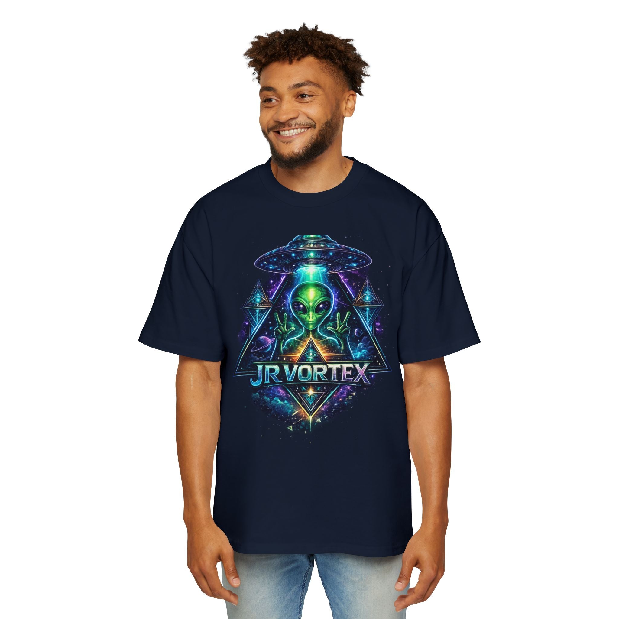 Alien Vortex Graphic Tee — Men’s Oversized UFO T-Shirt Printify