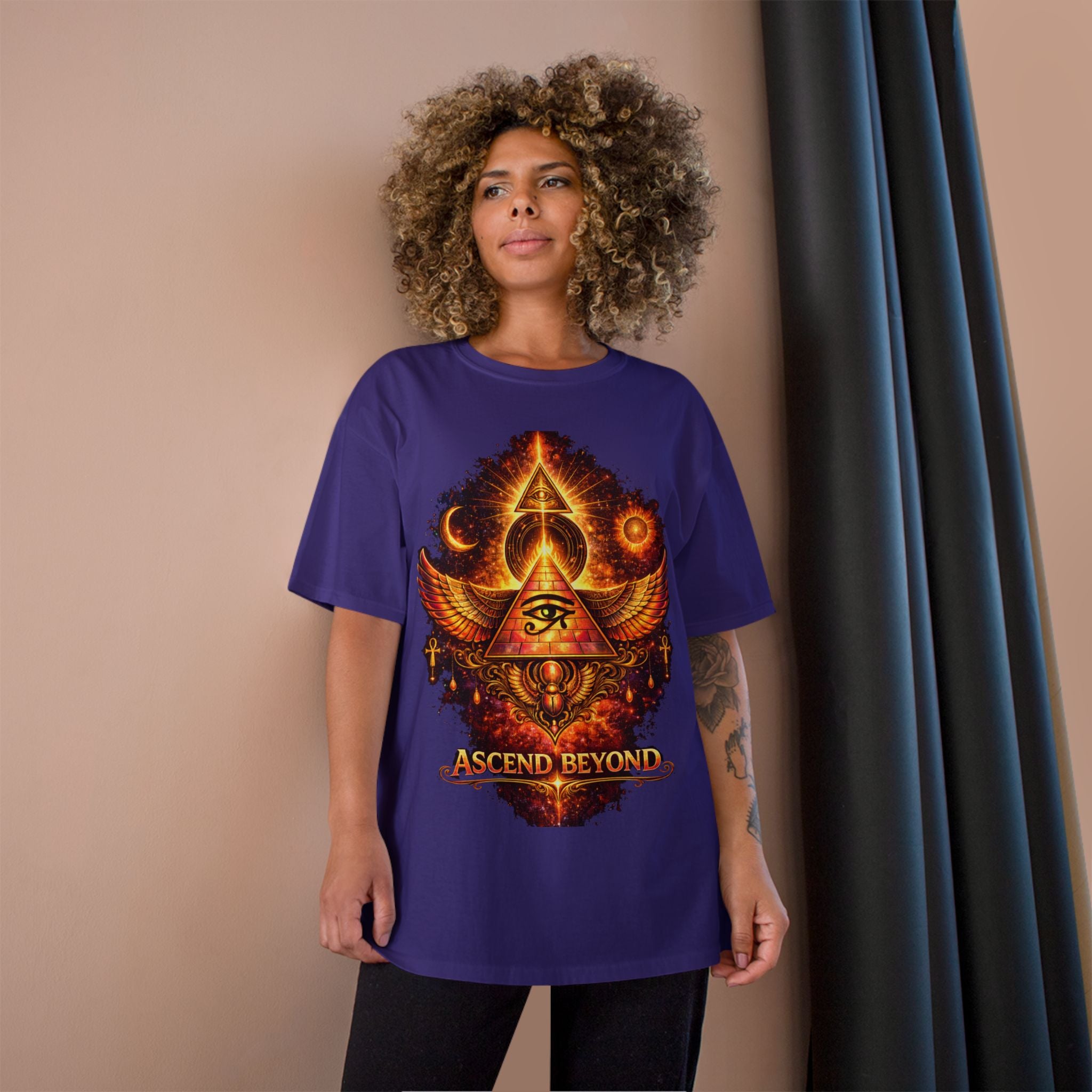 Ascend Beyond Graphic T-Shirt — Egyptian Eye Pyramid Spiritual Tee Printify