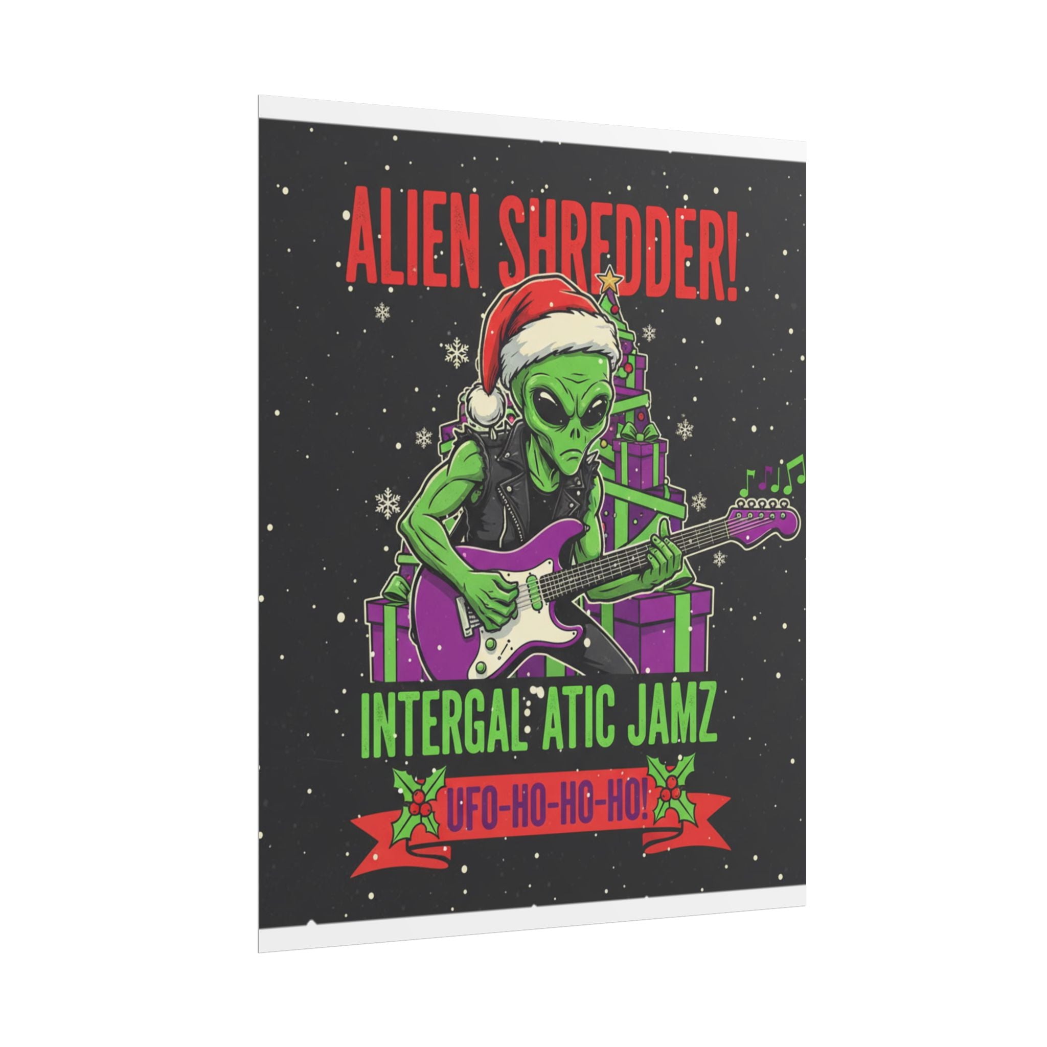 Alien Shredder Poster — Christmas Guitar UFO Holiday Wall Art