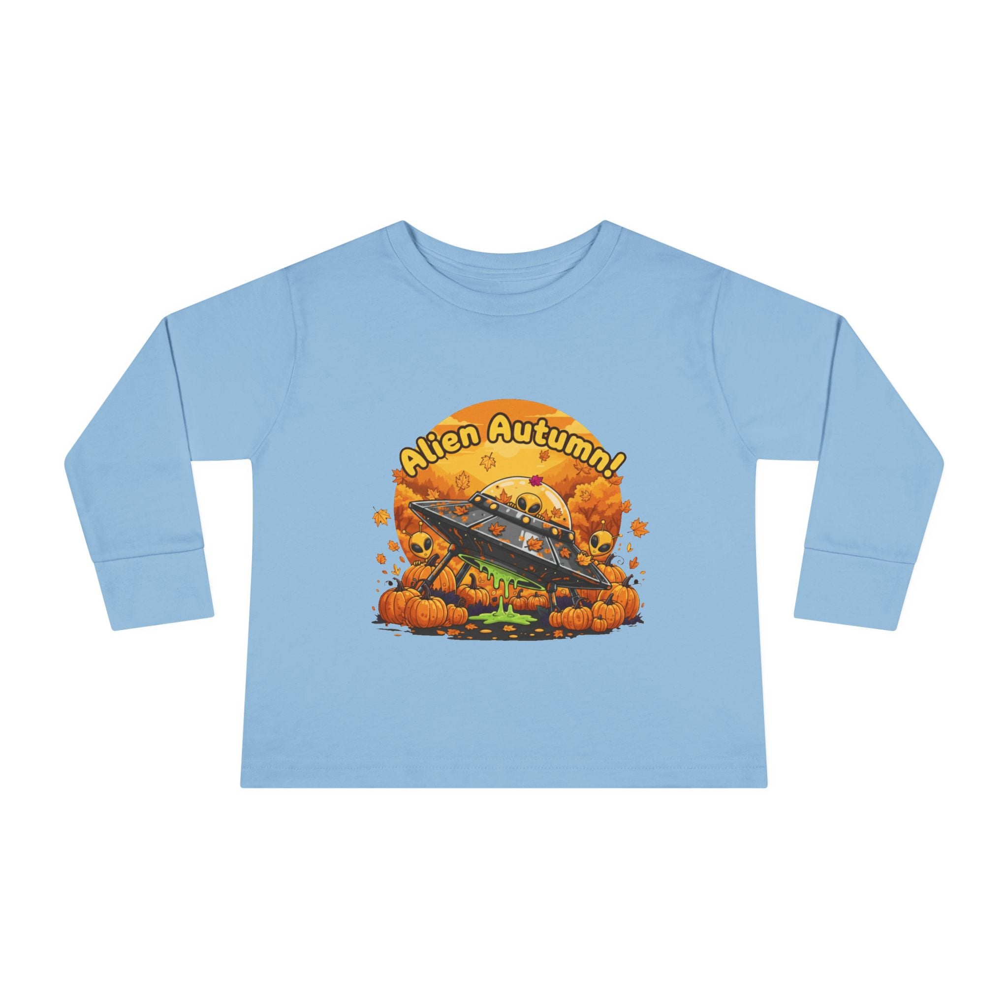 Toddler Long Sleeve Tee - Alien Autumn Adventure, Cute Kids Fall Shirt, Halloween Gift, Fun Toddler Shirt, Fall Fashion for Kids