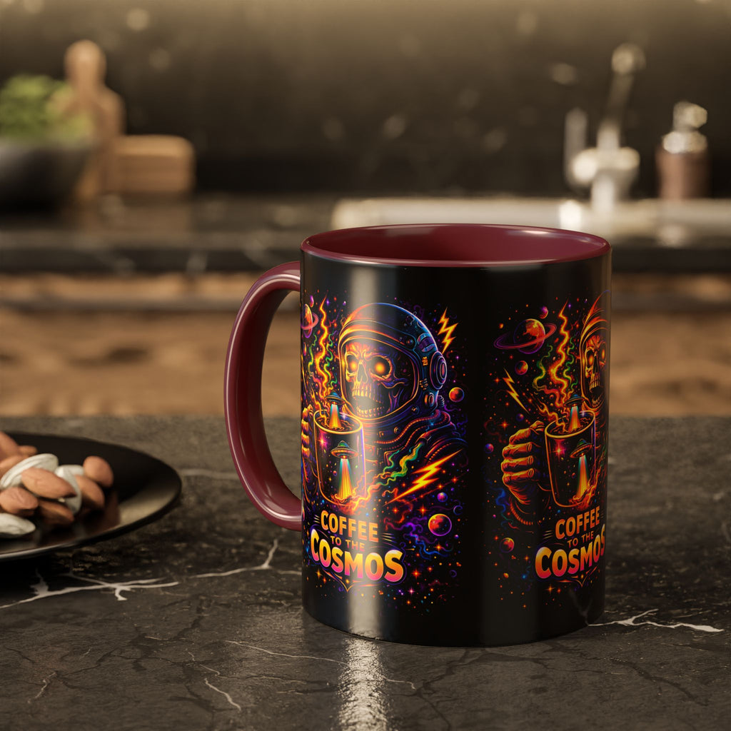 Coffee to the Cosmos Mug — Neon Space Skull Coffee Mug (11oz/15oz) Printify