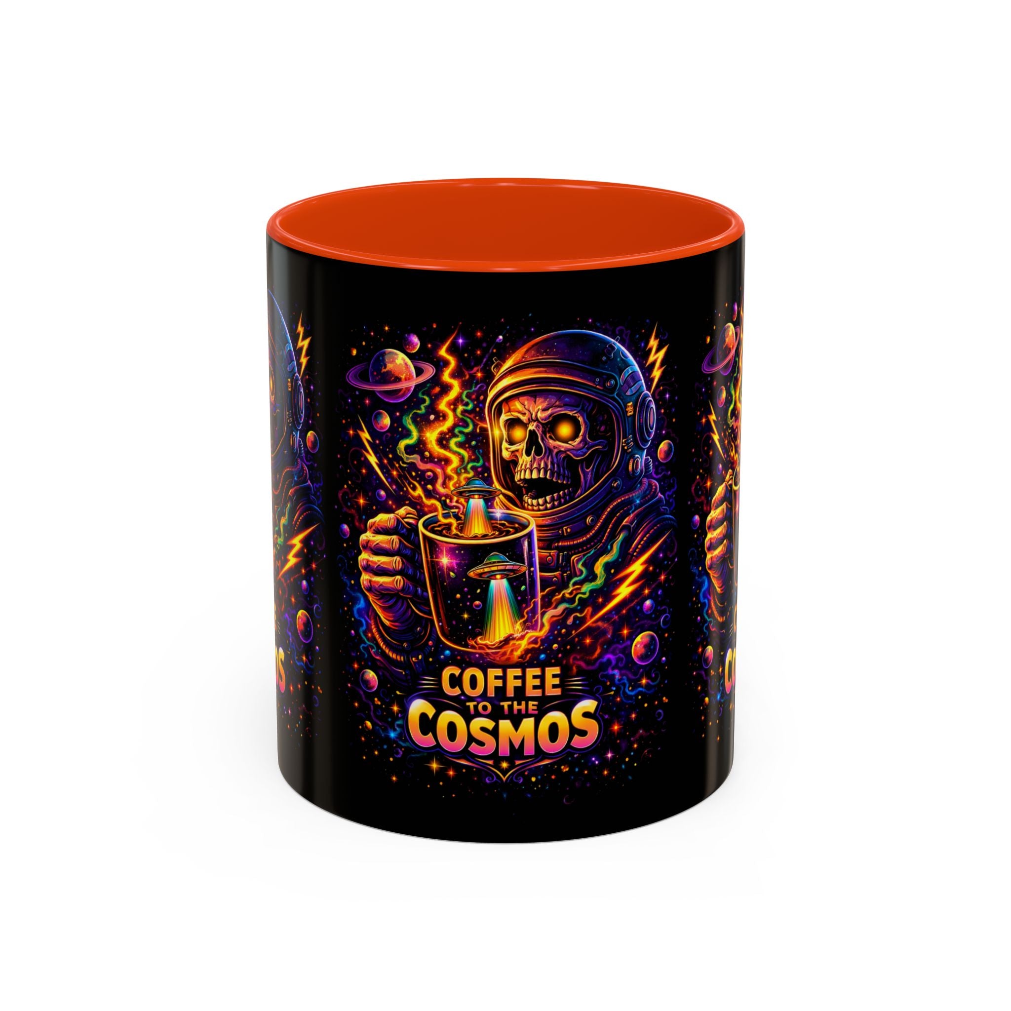 Coffee to the Cosmos Mug — Neon Space Skull Coffee Mug (11oz/15oz) Printify
