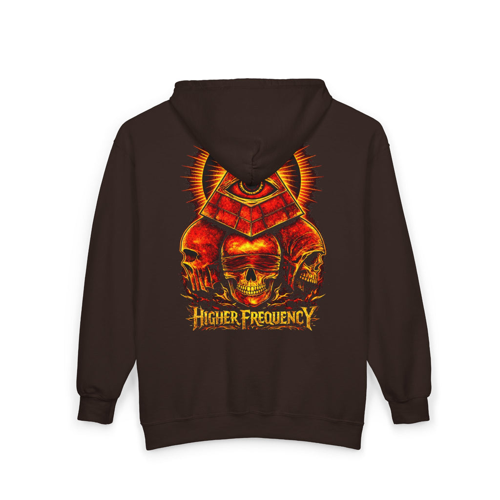 Illuminated Skull Zip Hoodie — All-Seeing Eye Graphic Back Printify