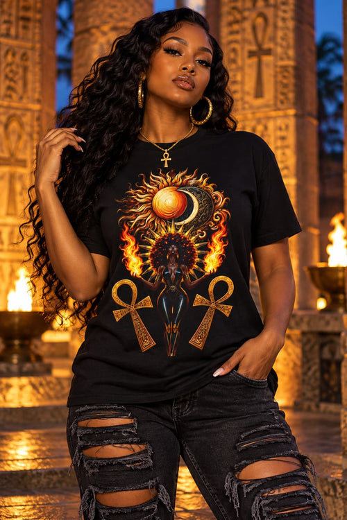Solar Goddess Ankh Tee — Sun & Moon Divine Feminine