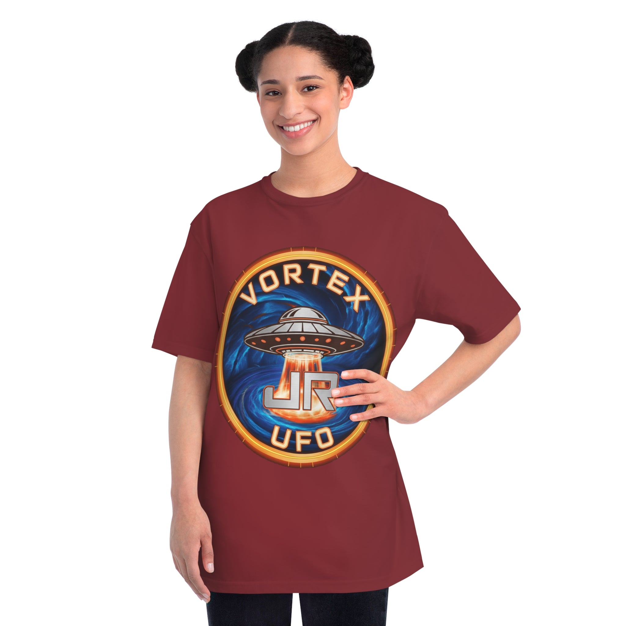 Vortex UFO JR Patch T‑Shirt — Retro UFO Badge Graphic Tee Printify