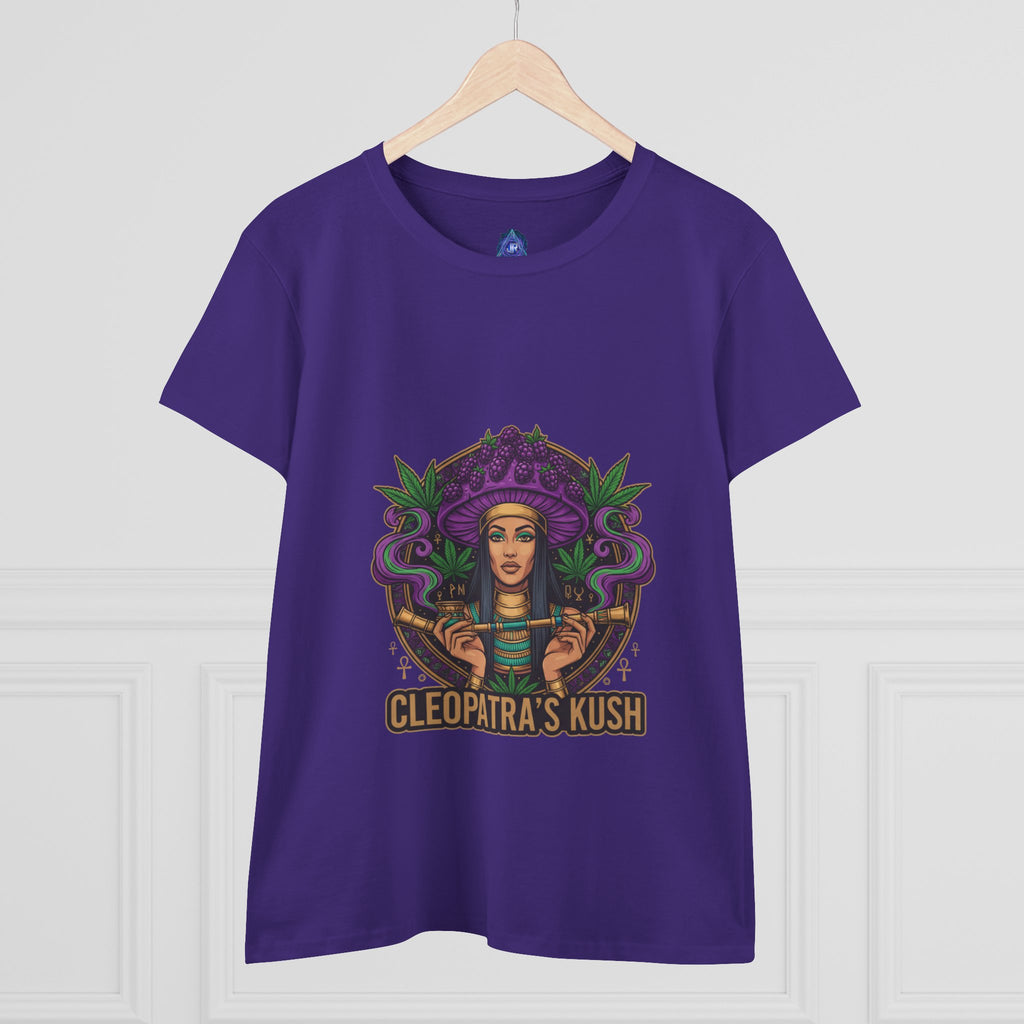 Cleopatra's Kush Women's Midweight Cotton Tee - Stylish Cannabis-Inspired T-Shirt