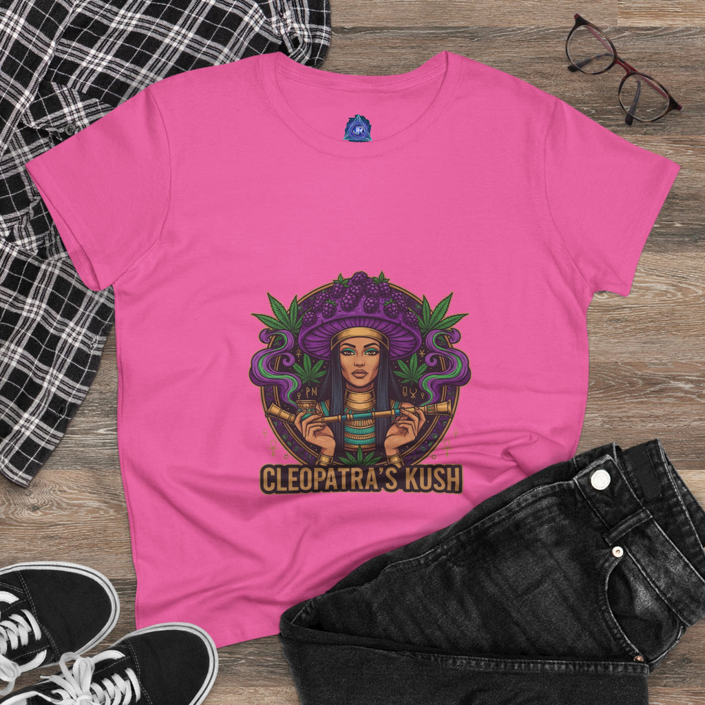 Cleopatra's Kush Women's Midweight Cotton Tee - Stylish Cannabis-Inspired T-Shirt
