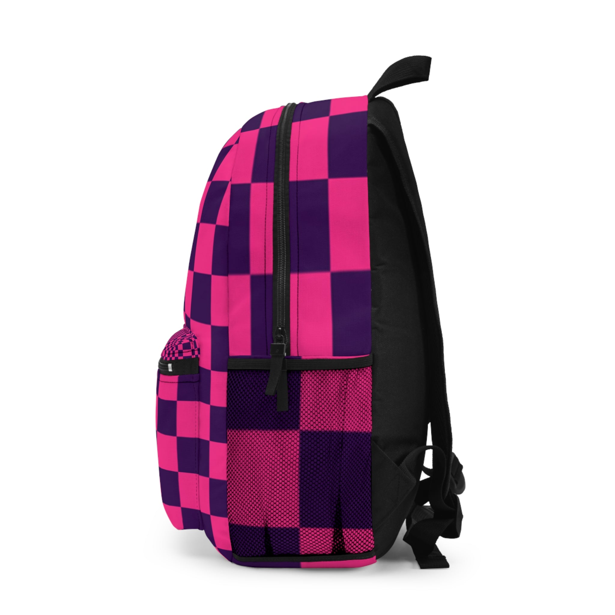 Pink & Purple Checkerboard Backpack — Retro Skate School Bag