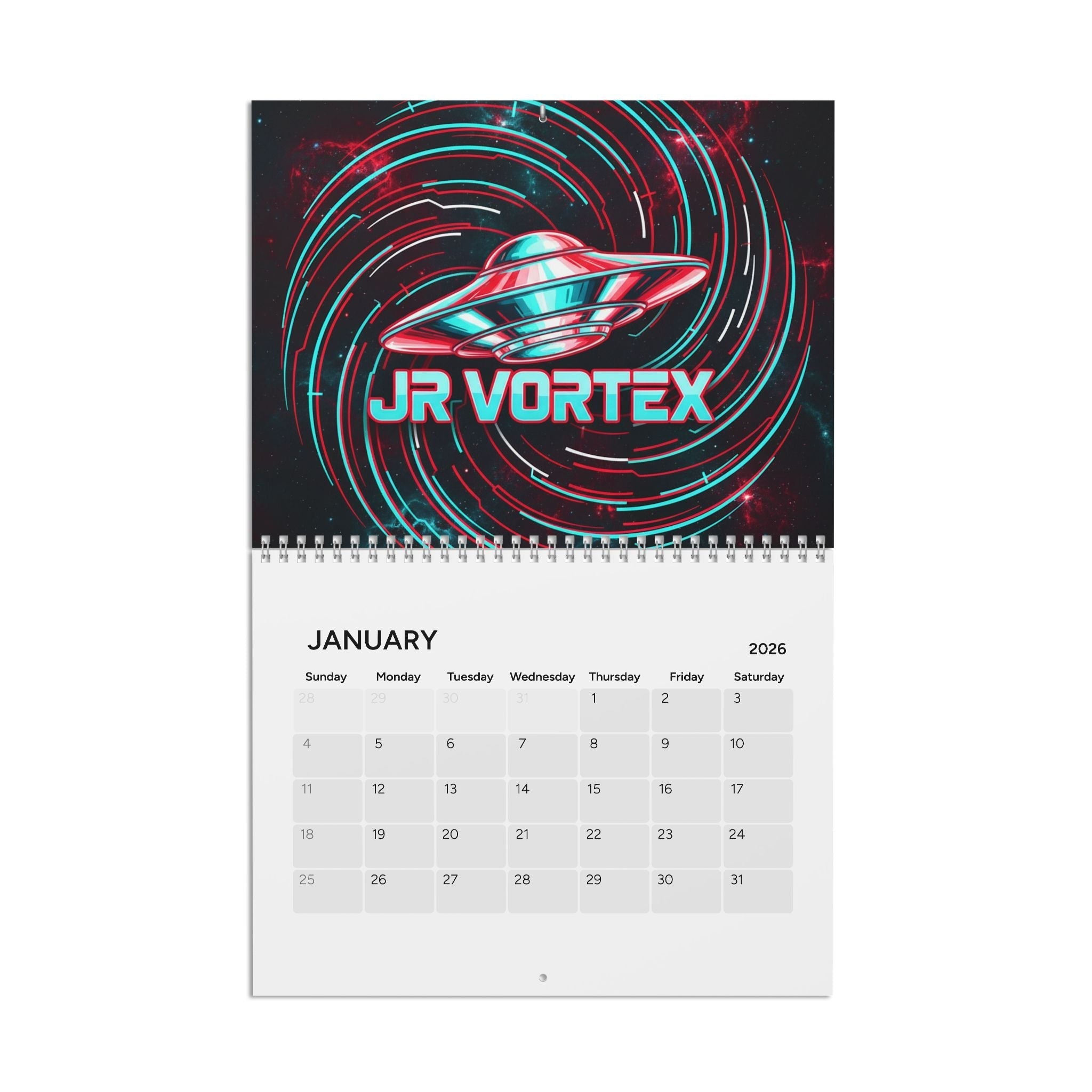 2026 JR Vortex UFO Wall Calendar — Sci‑Fi Alien Spaceship Monthly Planner Printify