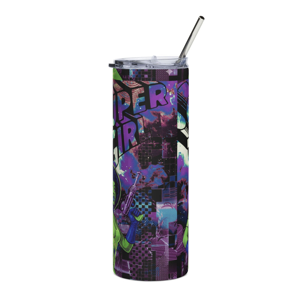 20oz Stainless Steel Tumbler — Green Supergirl Cosmic Collage Design