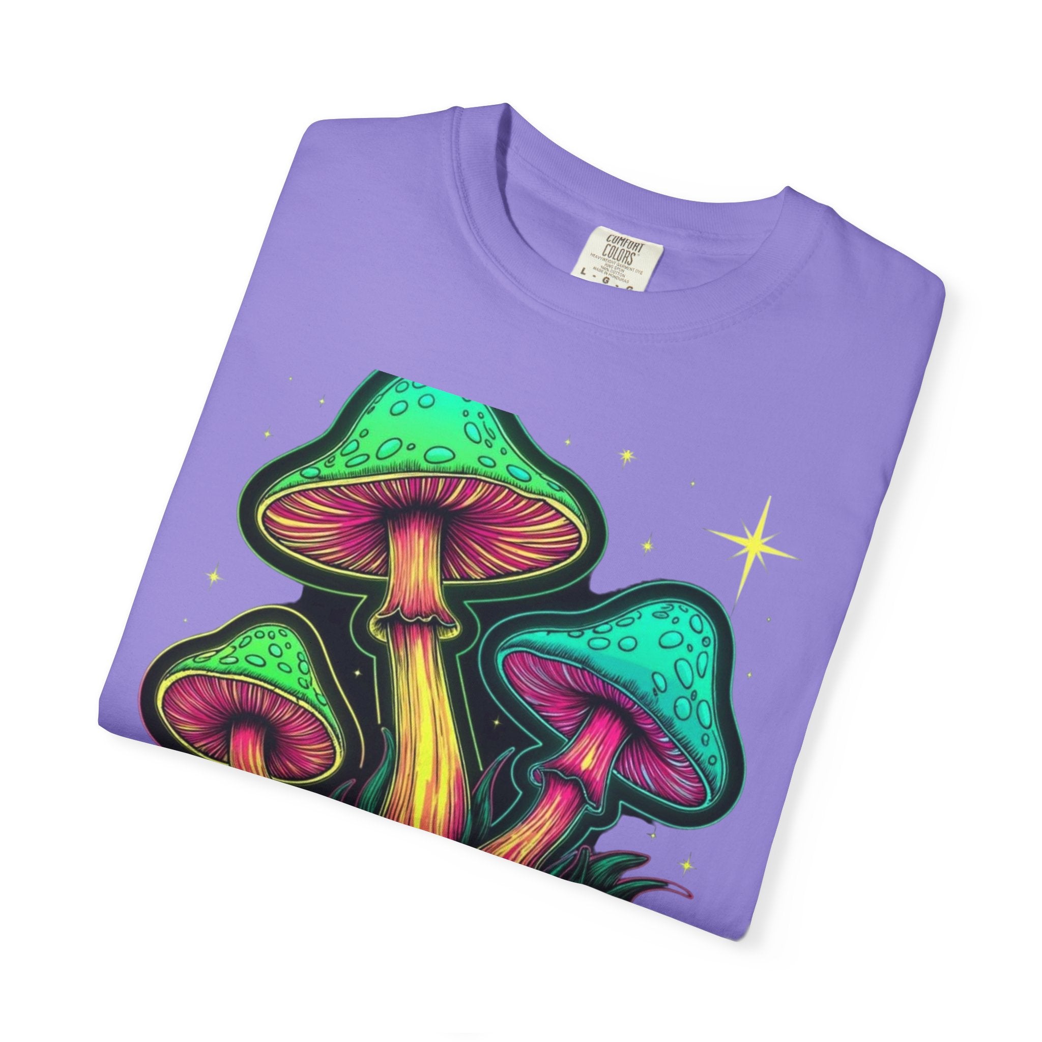 Psychedelic Mushroom & Skulls T-Shirt — Neon Trippy Graphic Tee