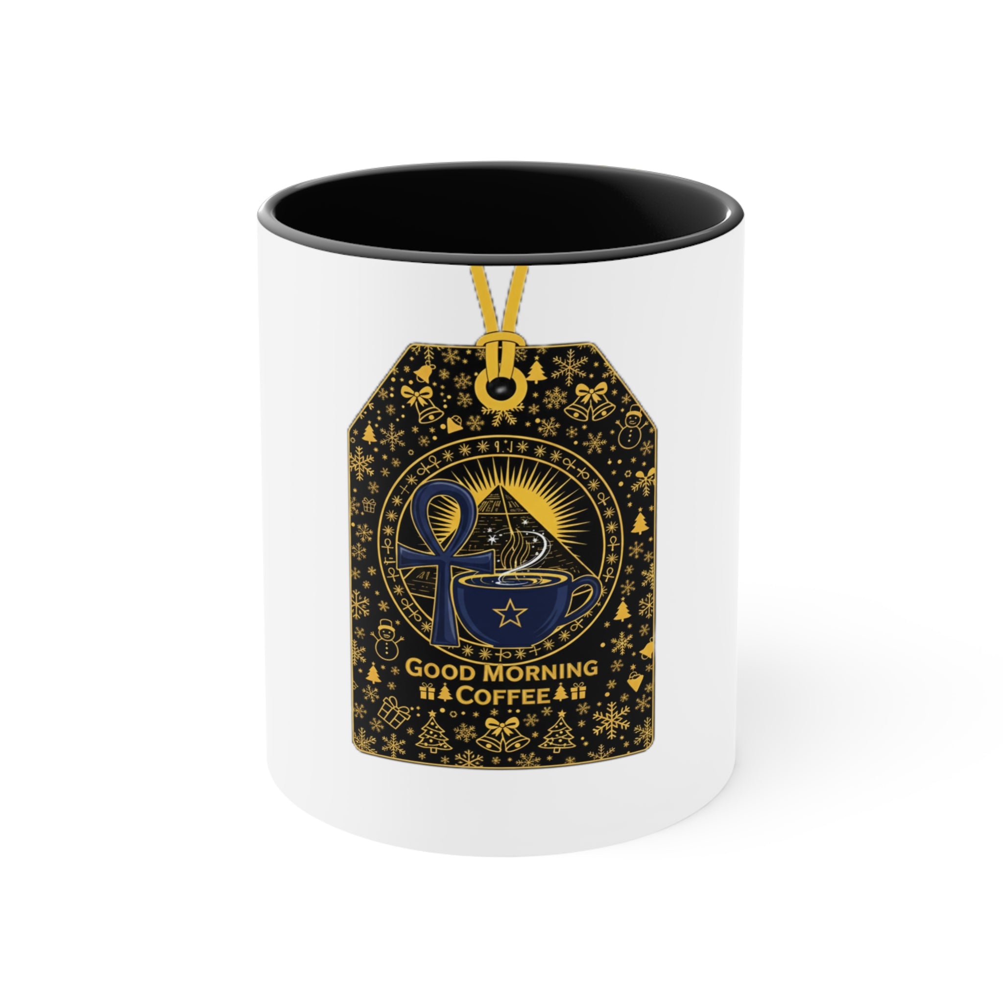 Good Morning Coffee Accent Mug — Pink Interior Ceramic Coffee Mug with Gold Tarot Tag Design