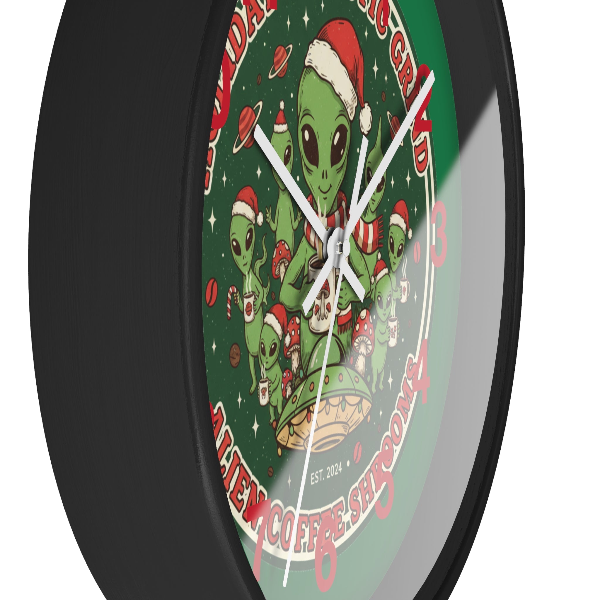 Holiday Galactic Grind Wall Clock — Alien Coffee Shop Christmas Design🎁☕️