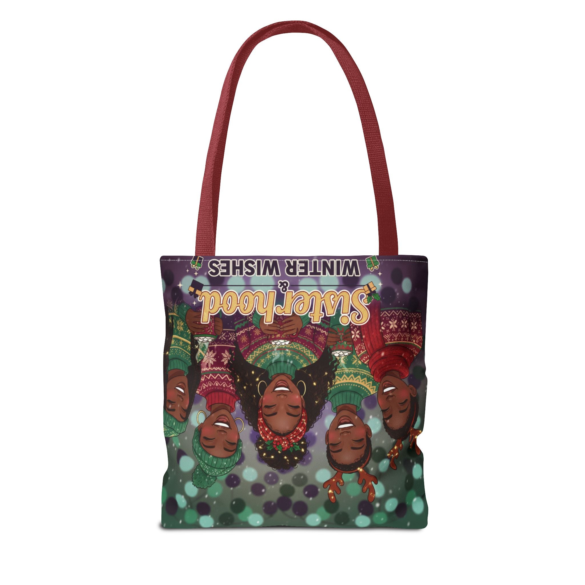 Sisterhood Winter Wishes Holiday Tote Bag — Festive Afrocentric Christmas Market Bag🎄