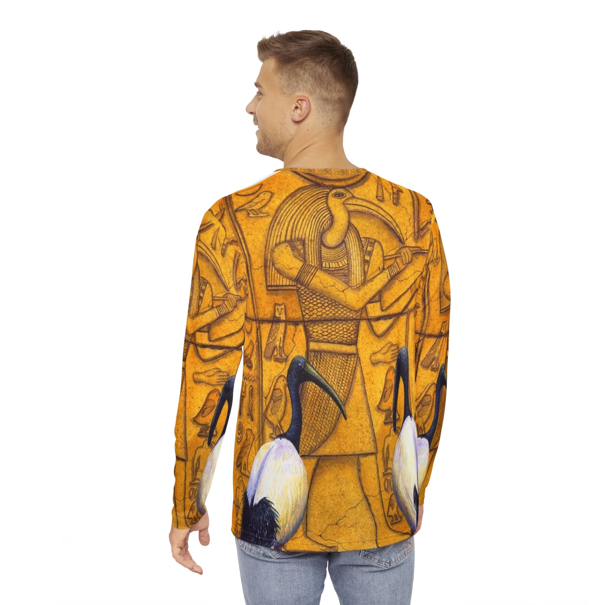 Men's Long Sleeve Egyptian Print Shirt, Unique Casual Apparel, Gifts for Him, Bohemian Style Top, Trendy Layering Piece