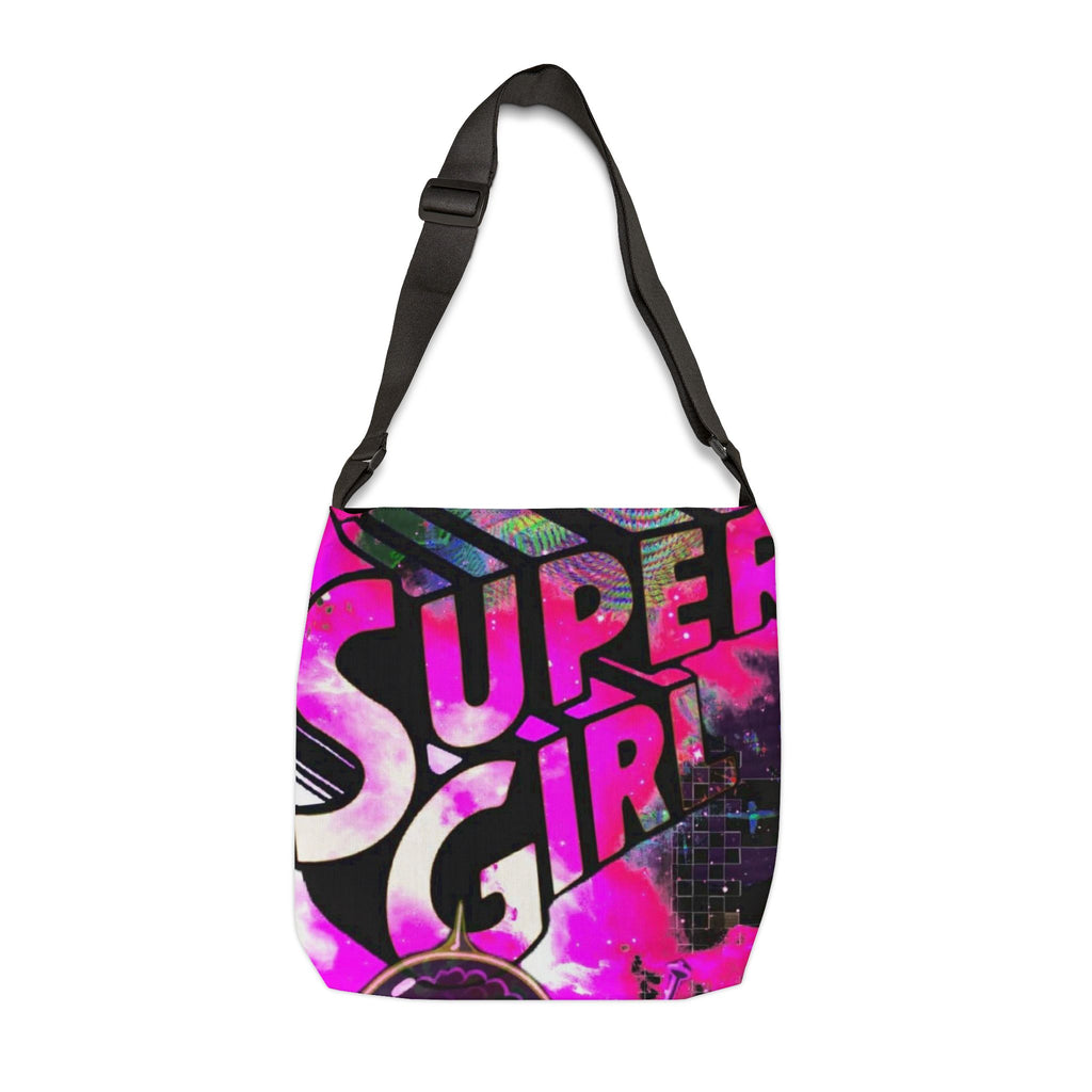 Supergirl Neon Graphic Tote Bag — Adjustable Pink Comic-Style Shoulder Tote