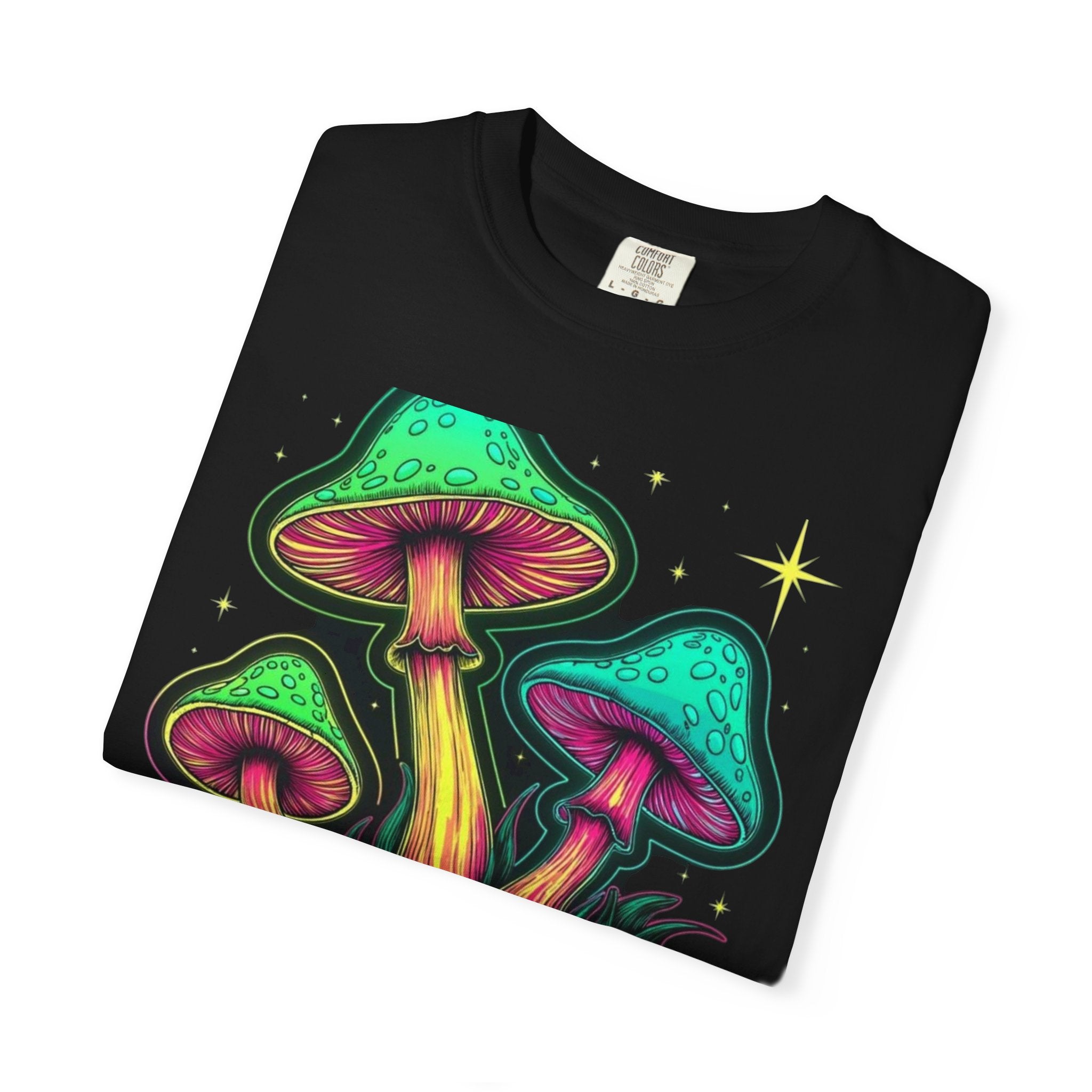 Psychedelic Mushroom & Skulls T-Shirt — Neon Trippy Graphic Tee