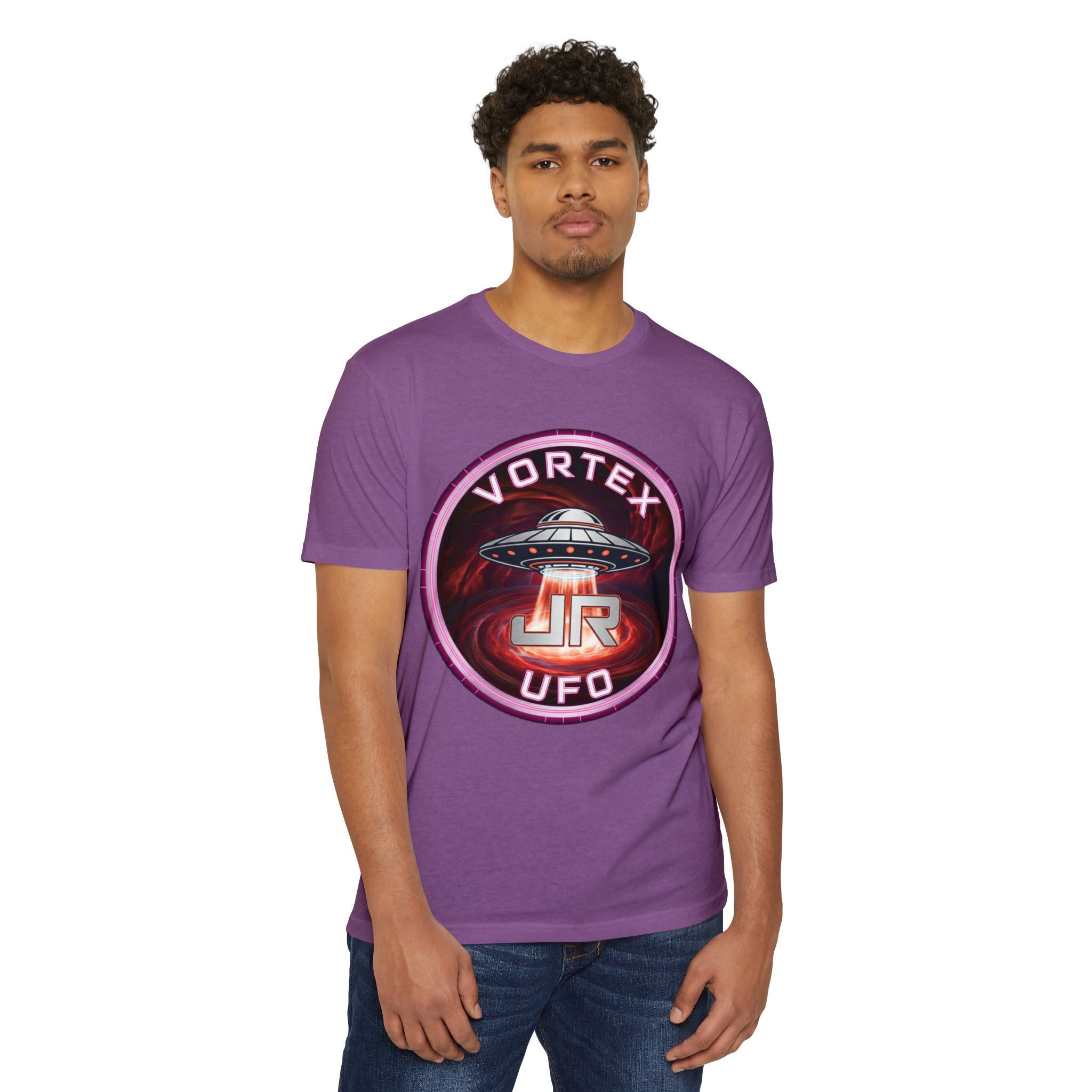 UFO Vortex Logo T-Shirt — Retro Alien Spacecraft Graphic Tee Printify