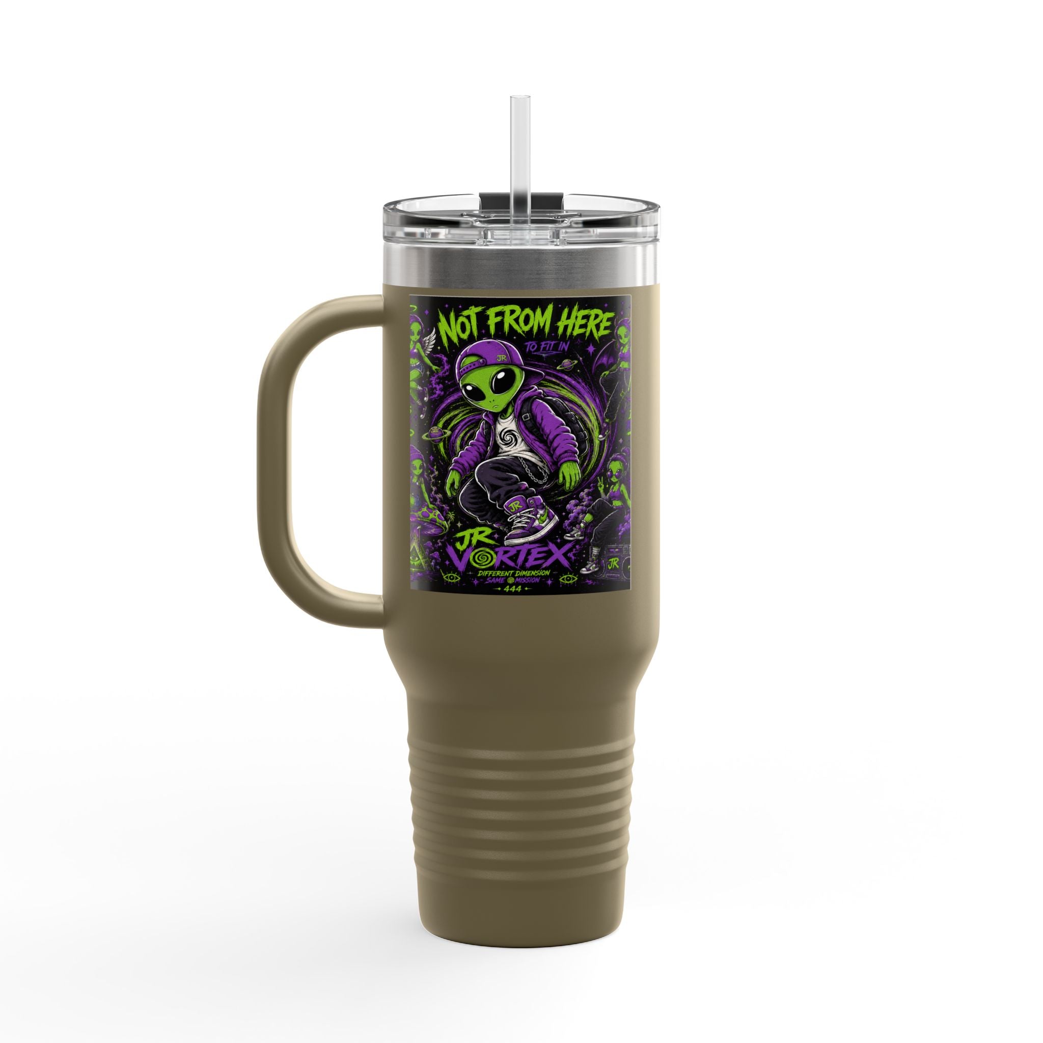 40oz Insulated Travel Mug — "Not From Here to Fit In" Alien Graphic