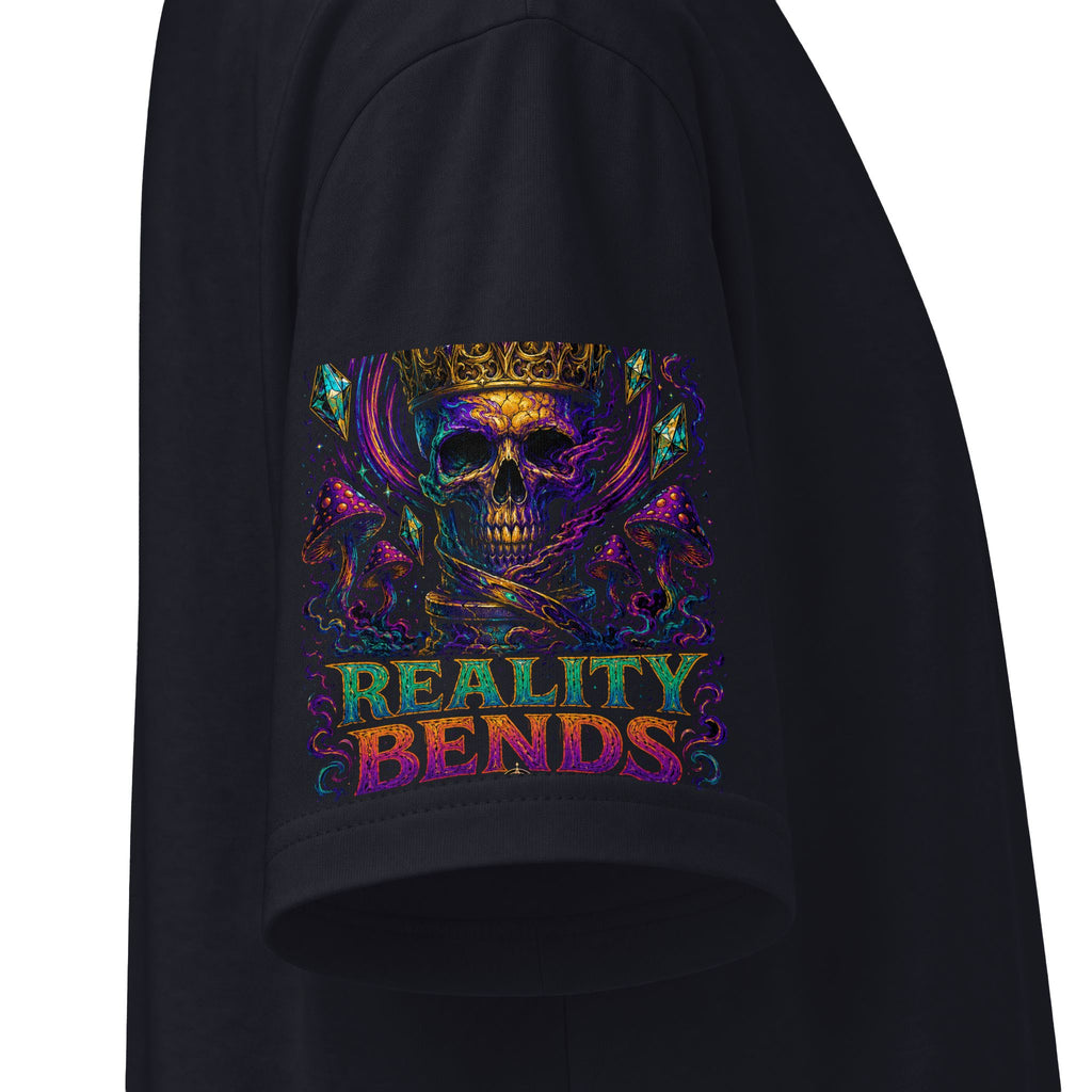 Psychedelic "Reality Bends" Graphic T-Shirt — Alien Eye & Crown Skull Tee