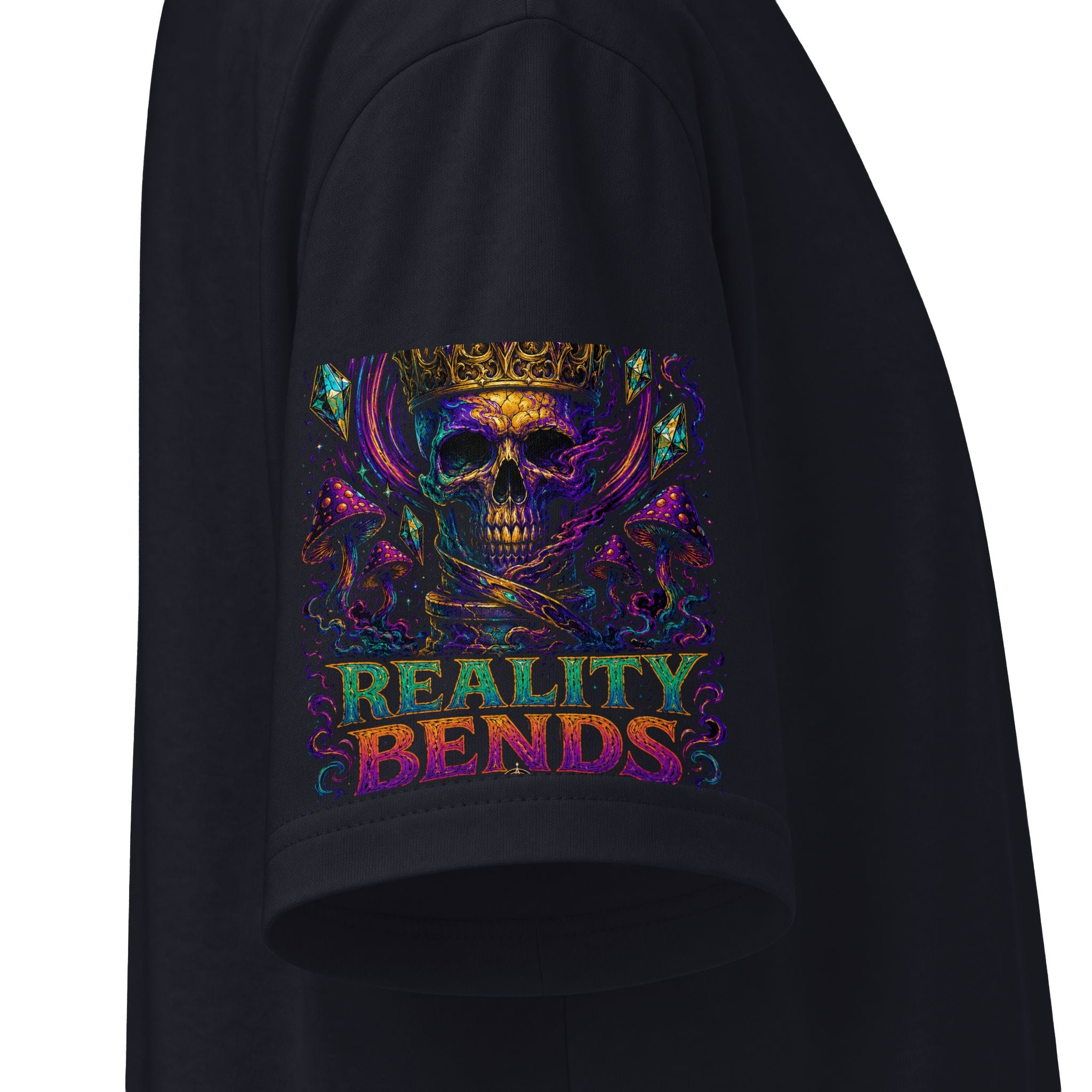Psychedelic "Reality Bends" Graphic T-Shirt — Alien Eye & Crown Skull Tee