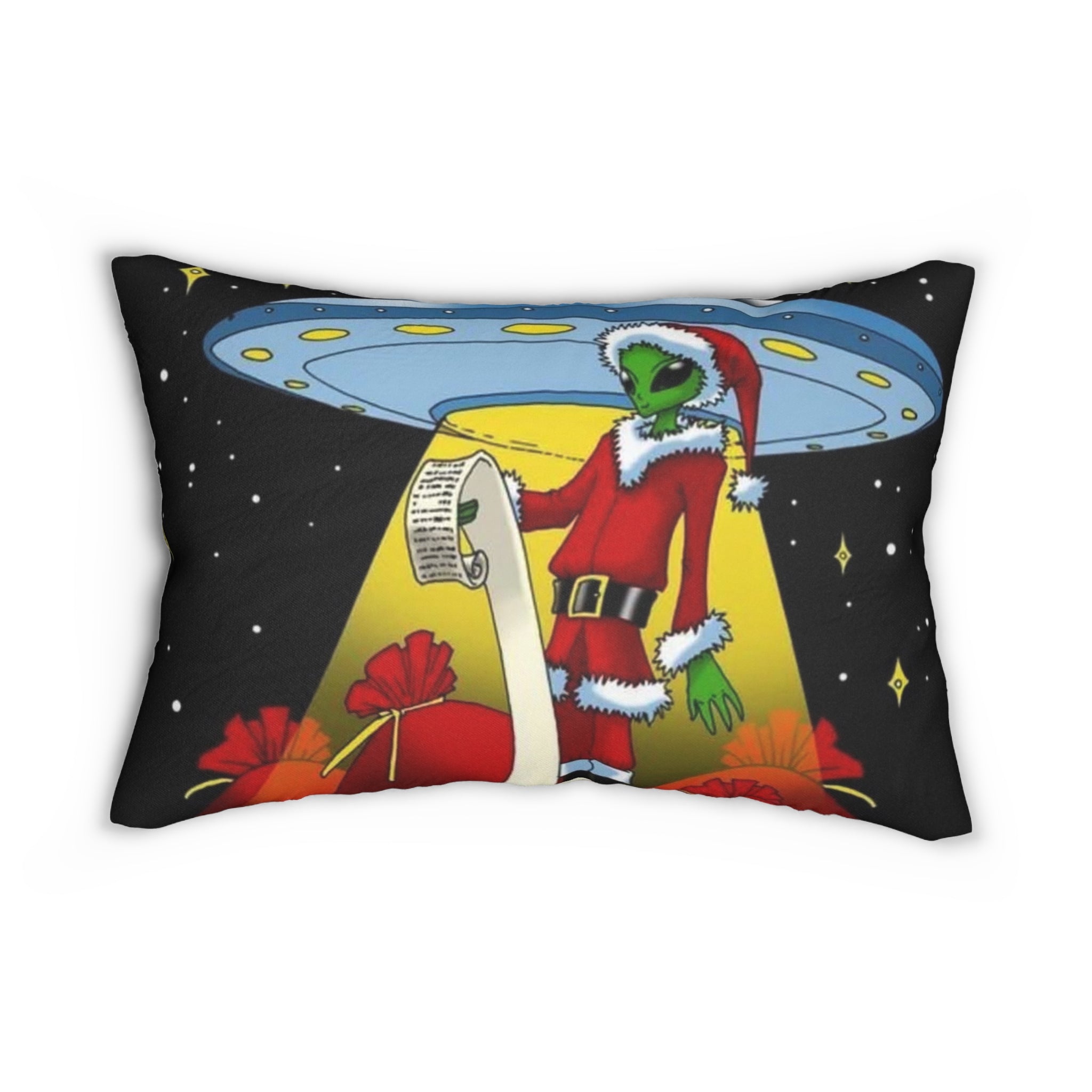 Alien Santa Lumbar Pillow – Funny Christmas UFO Holiday Décor