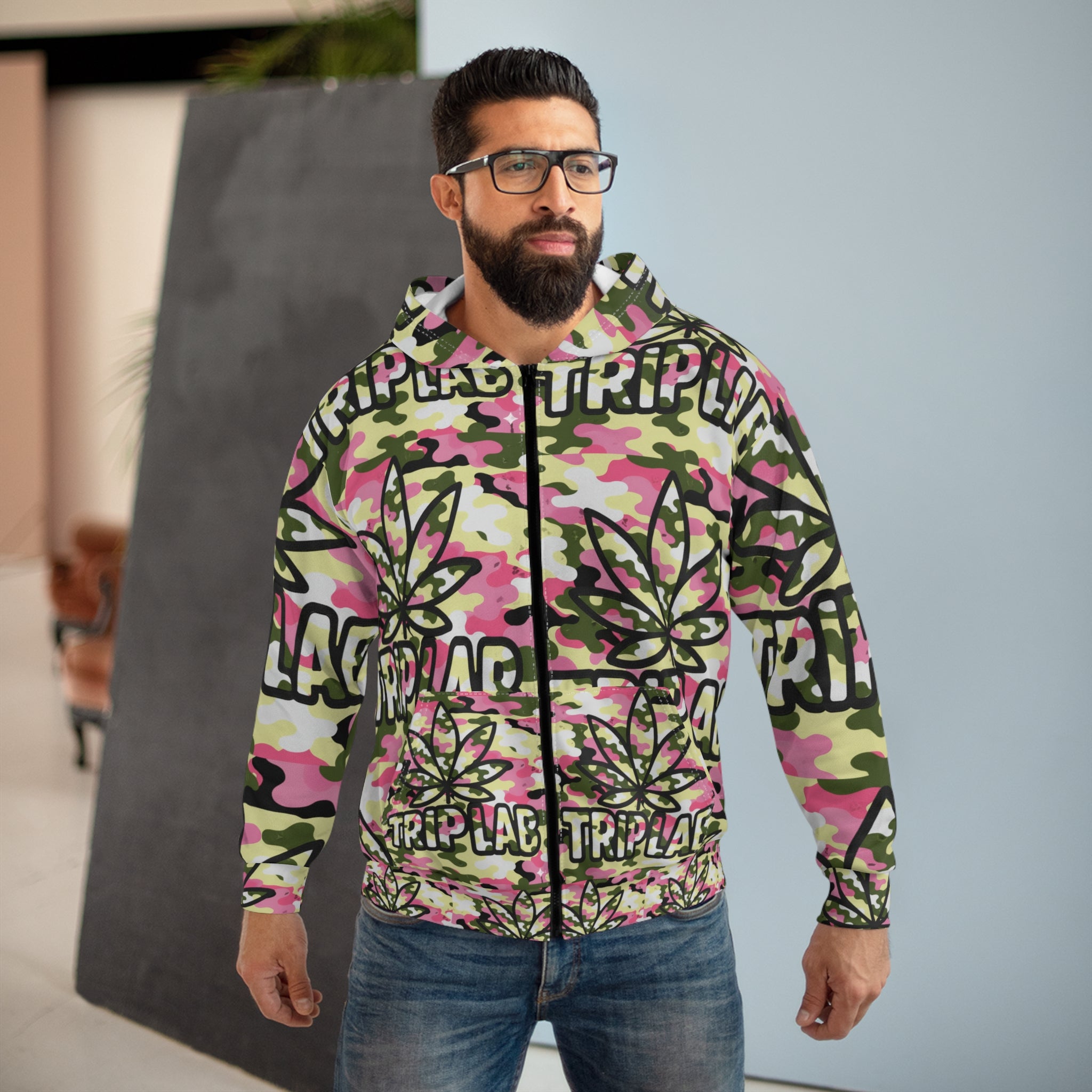 Pink Camouflage Zip Hoodie