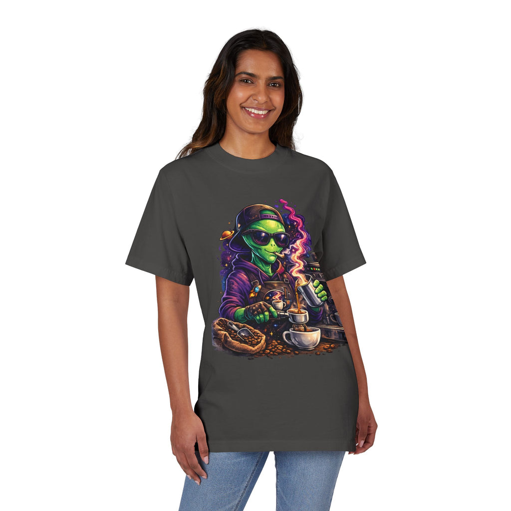 Alien Barista T-Shirt — Cosmic Coffee Lover Tee Printify