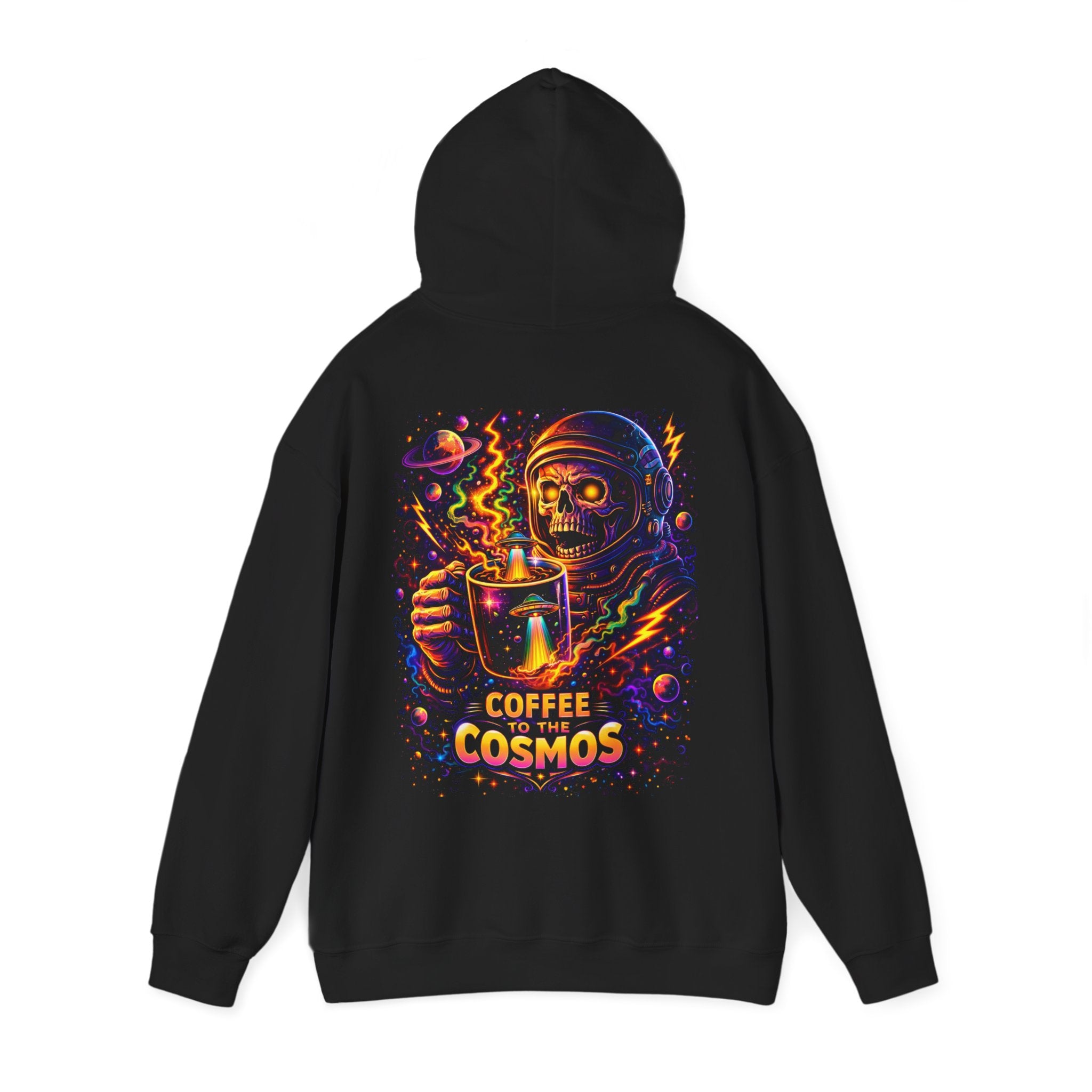 Cosmic Coffee Hoodie — "Coffee to the Cosmos" Astronaut Skull Graphic Hoodie Printify