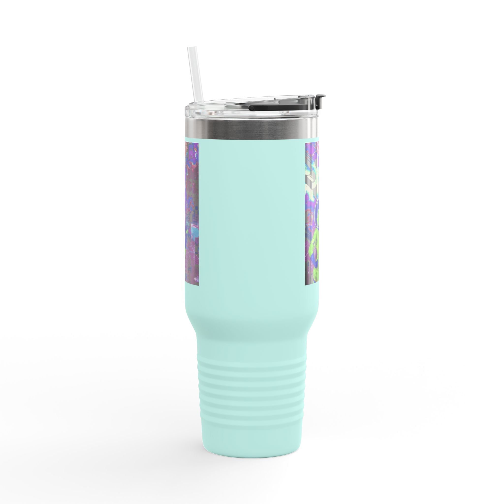 40oz Insulated Travel Mug — Neon 'Supergirl' Retro Comic Design