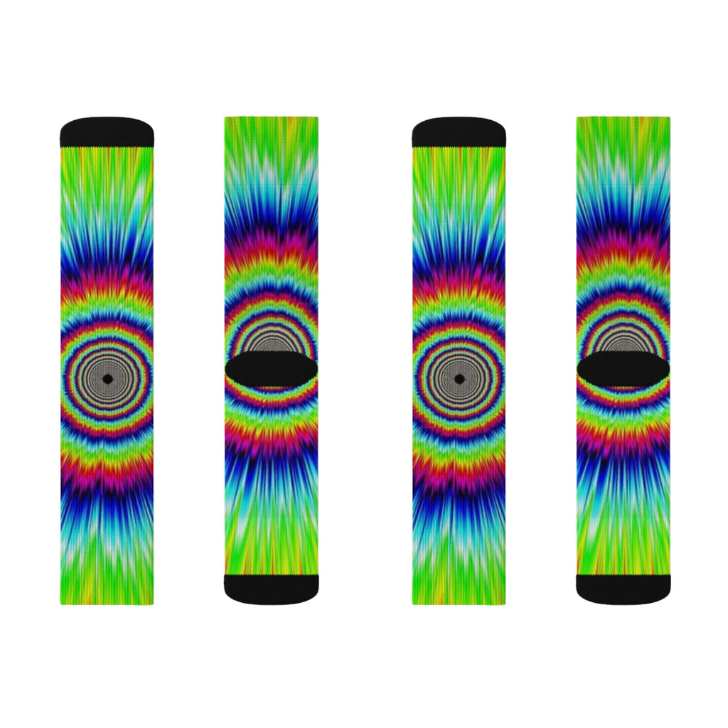 Psychedelic Tie-Dye Sublimation Socks — Rainbow Optical Wave Crew Socks