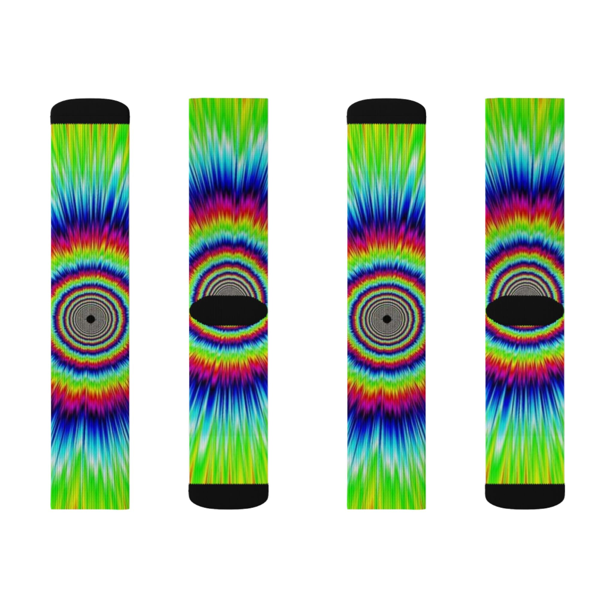 Psychedelic Tie-Dye Sublimation Socks — Rainbow Optical Wave Crew Socks