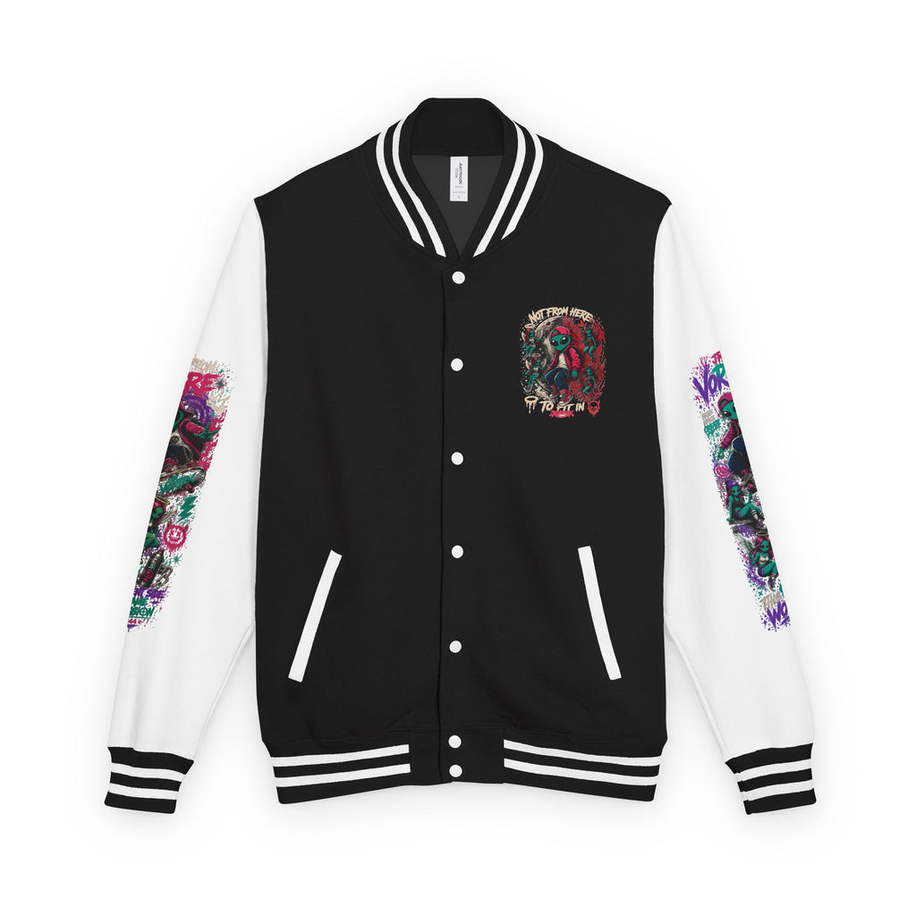 Letterman Jacket — Neon Alien Skull Graphic Varsity Jacket