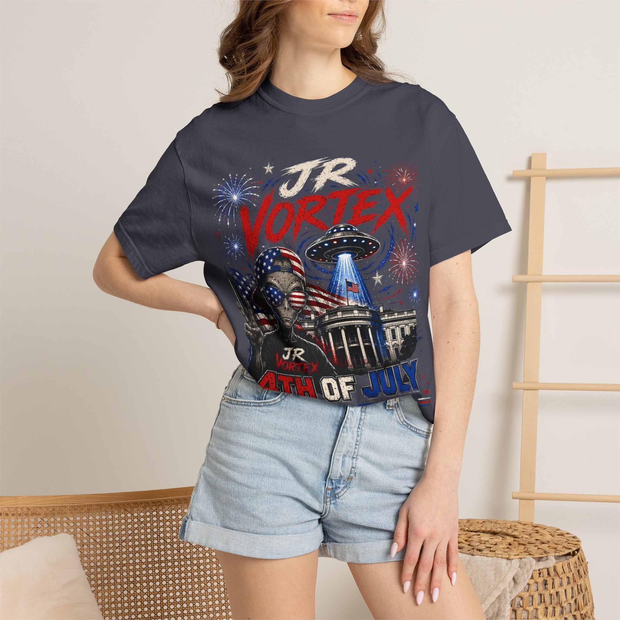 JR Vortex 4th of July UFO Tee — Cosmic Patriot Graphic