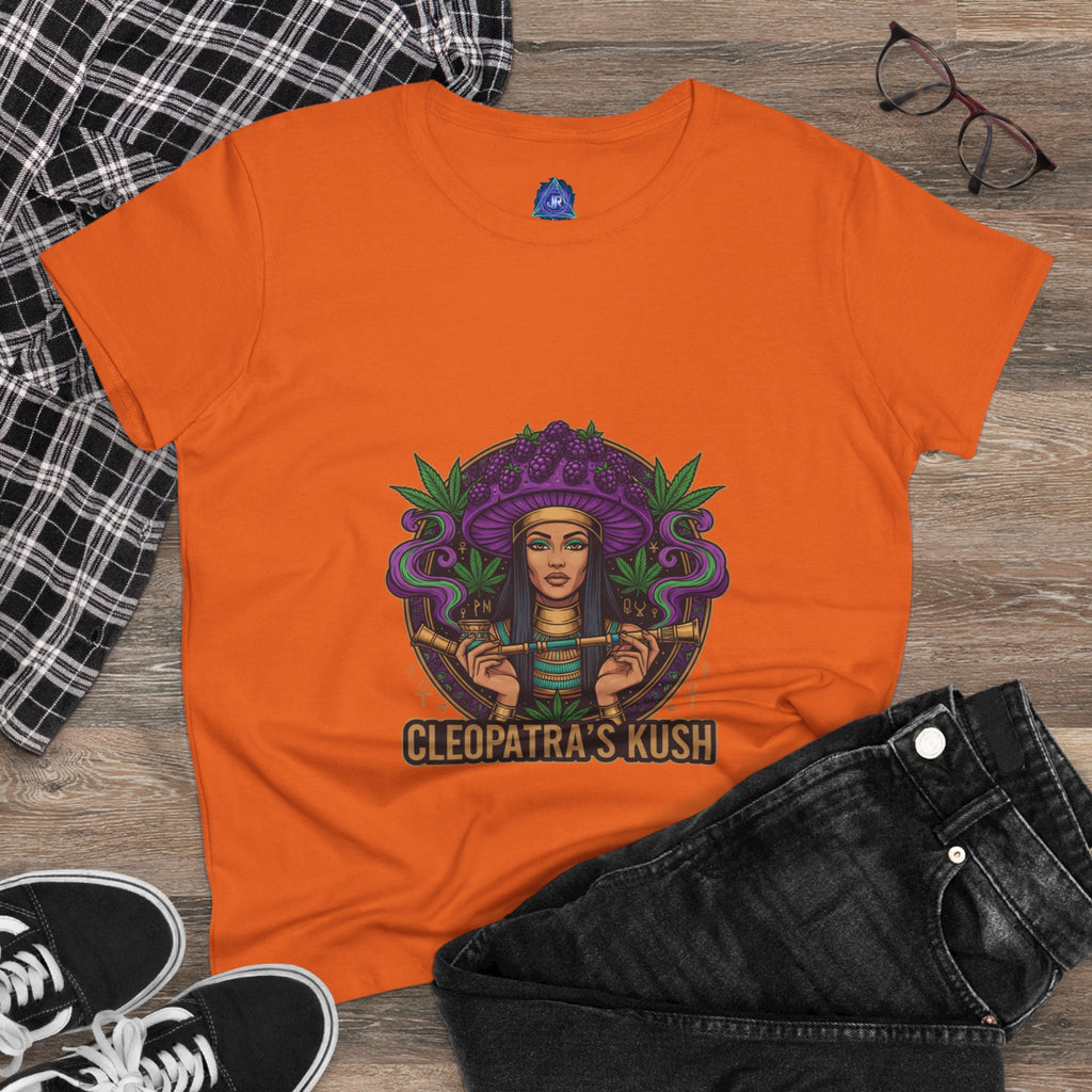 Cleopatra's Kush Women's Midweight Cotton Tee - Stylish Cannabis-Inspired T-Shirt