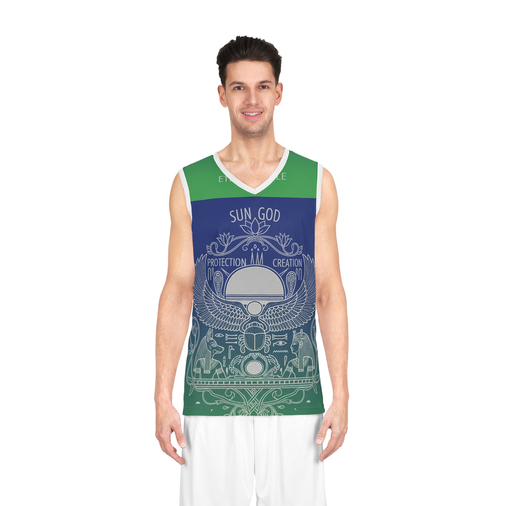 Egyptian Sun God Basketball Jersey — Scarab & Wings All-Over Print Printify