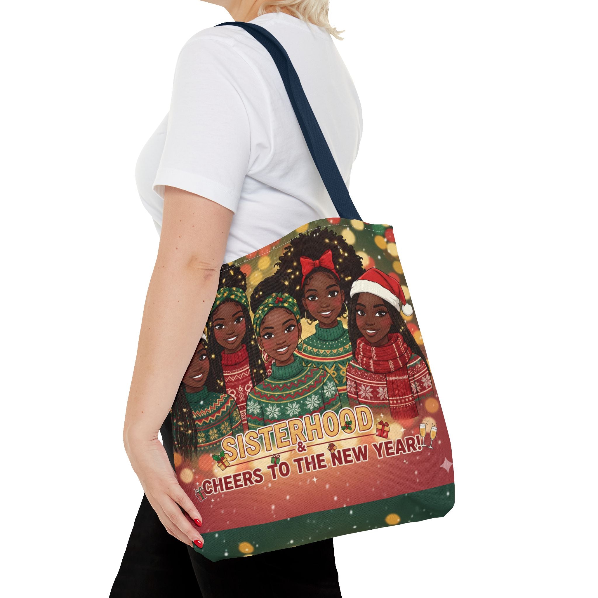Sisterhood Holiday Tote Bag — “Cheers to the New Year!” Christmas Market Bag