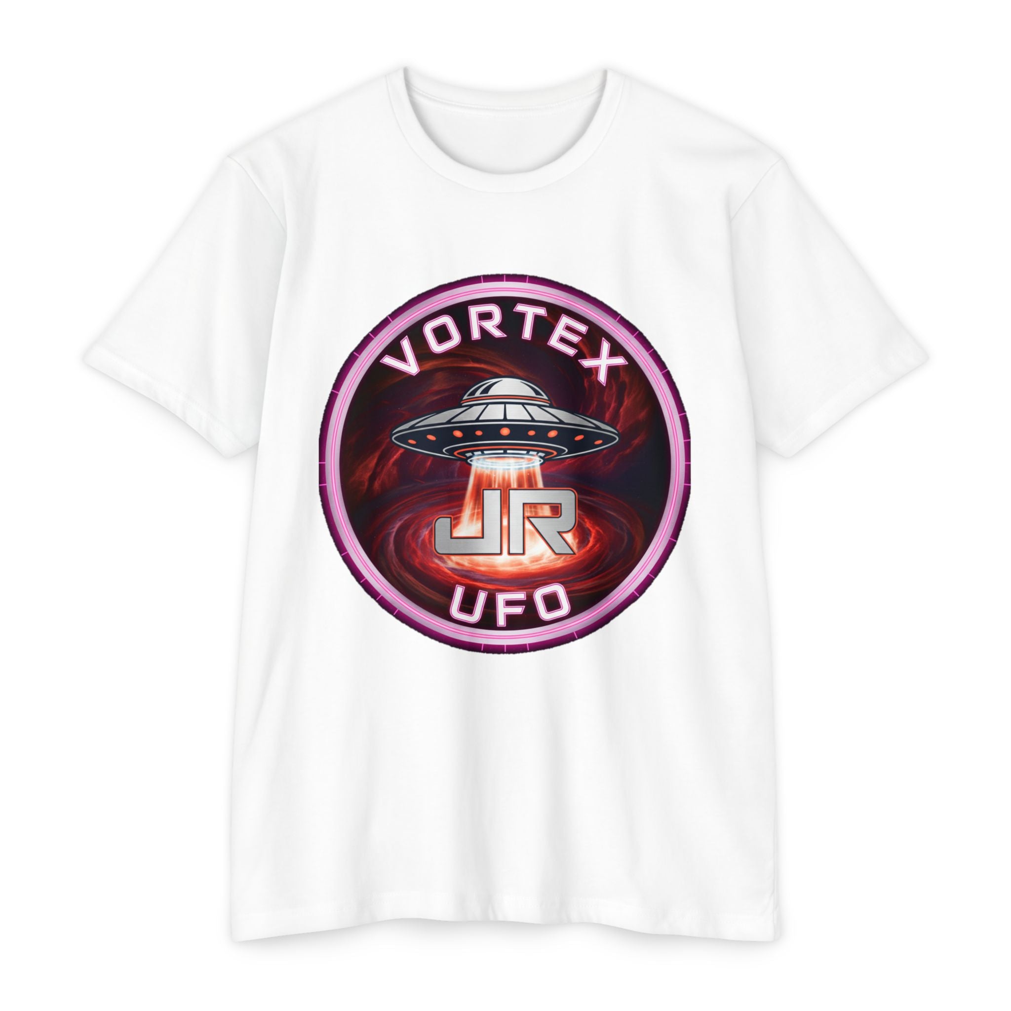 UFO Vortex Logo T-Shirt — Retro Alien Spacecraft Graphic Tee Printify
