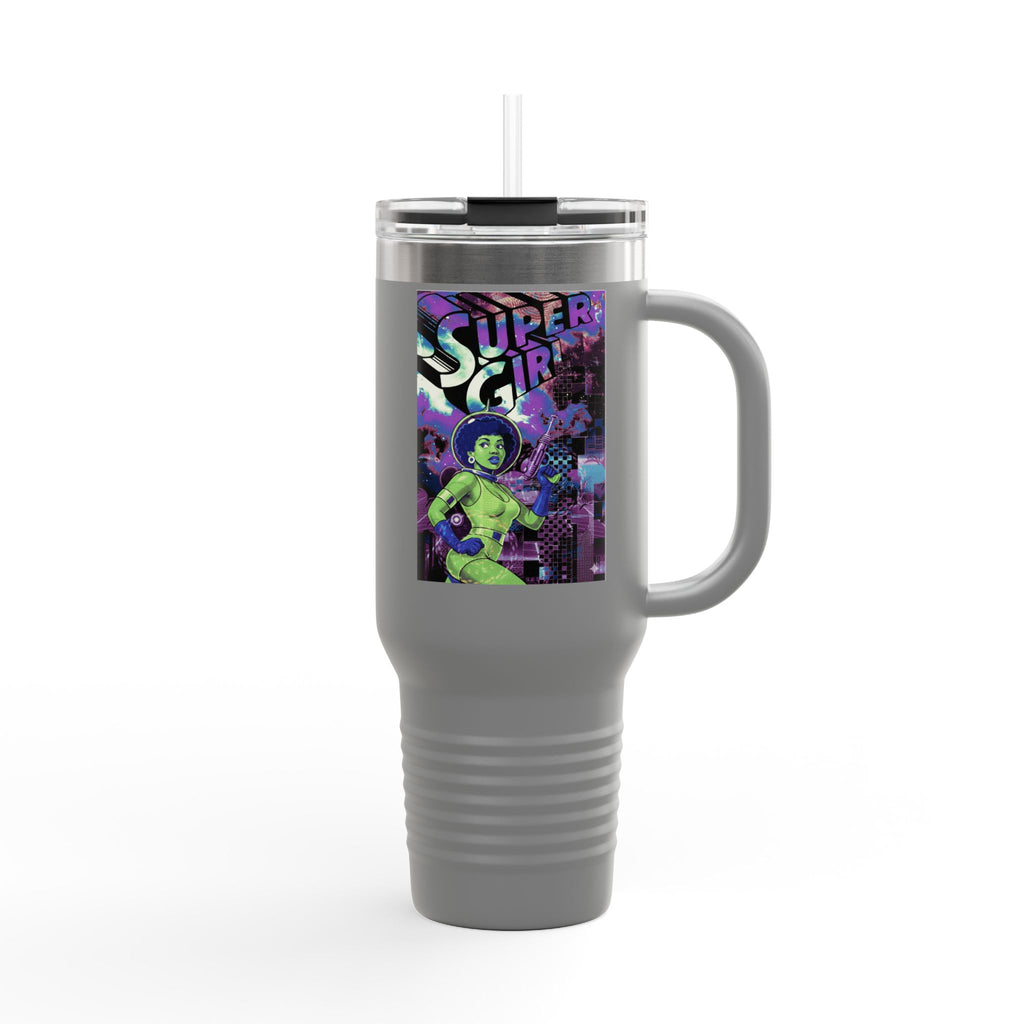 40oz Insulated Travel Mug — Neon 'Supergirl' Retro Comic Design
