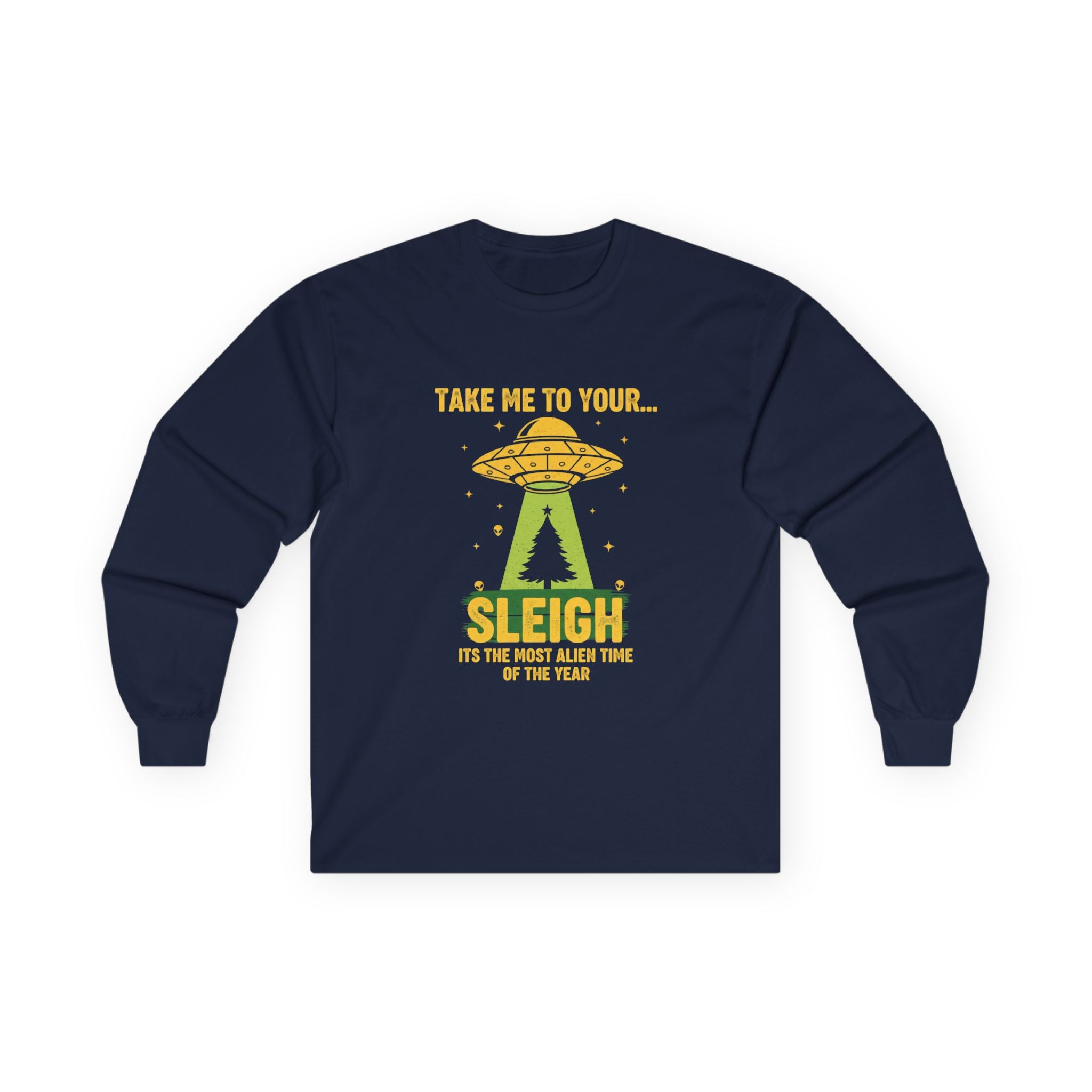 UFO 'Take Me to Your Leader' Long Sleeve Tee — Alien Holiday Graphic