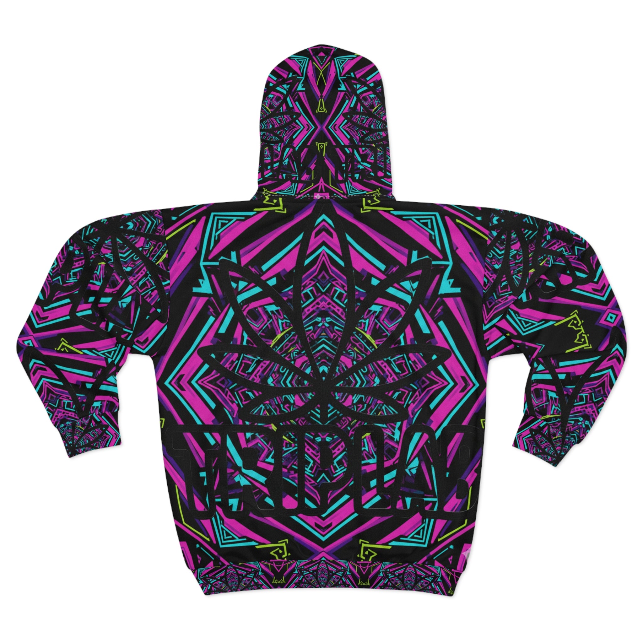 Kaleidoscope Neon Zip Hoodie — Psychedelic Geometric All-Over Print