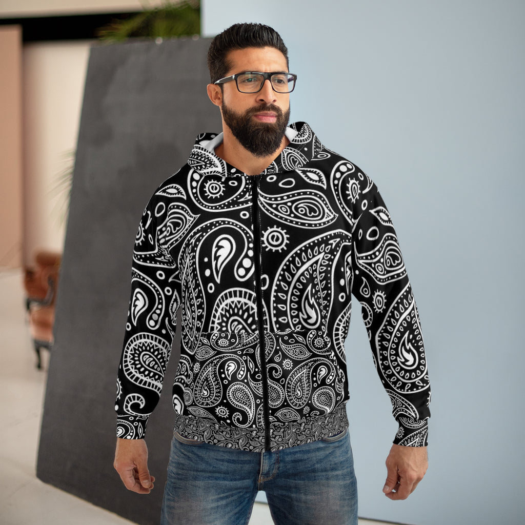 Black Paisley Bandana Zip Hoodie (AOP)