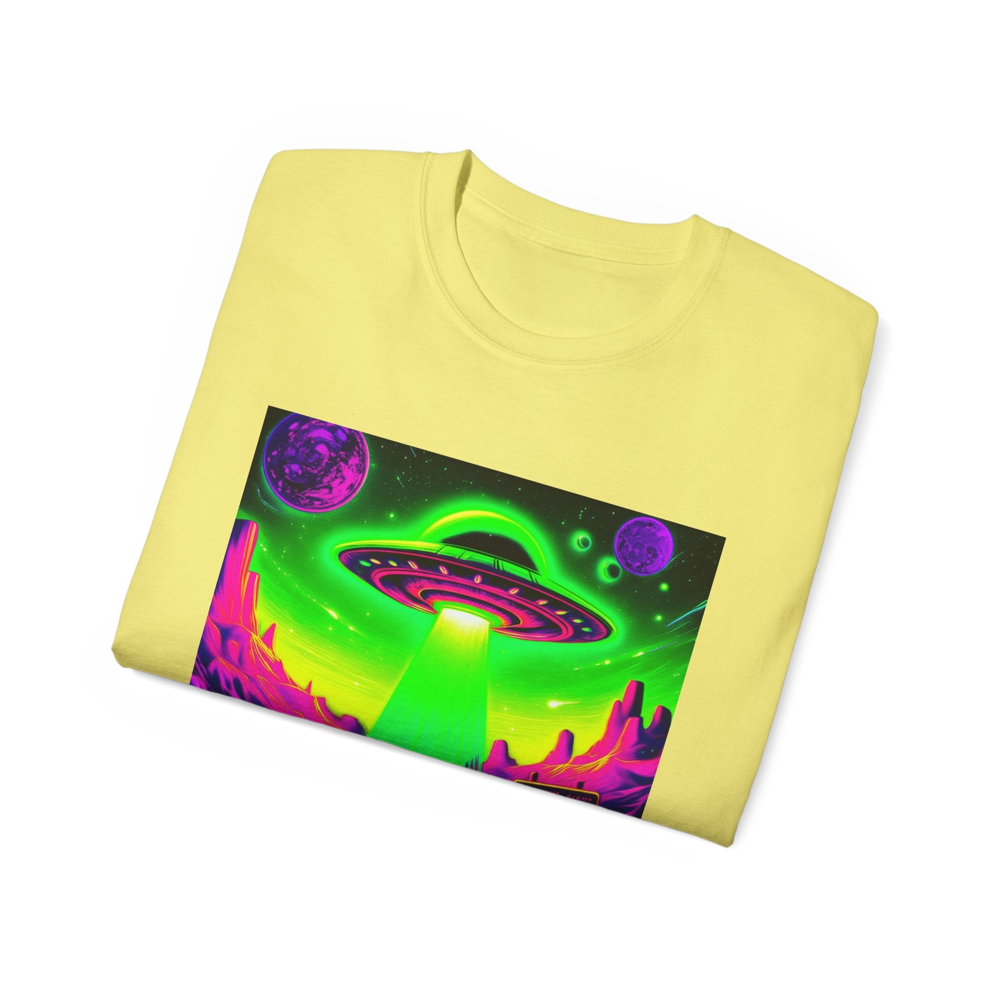 Cosmic Alien UFO Graphic T-Shirt | Neon Sci-Fi Streetwear Tee Printify