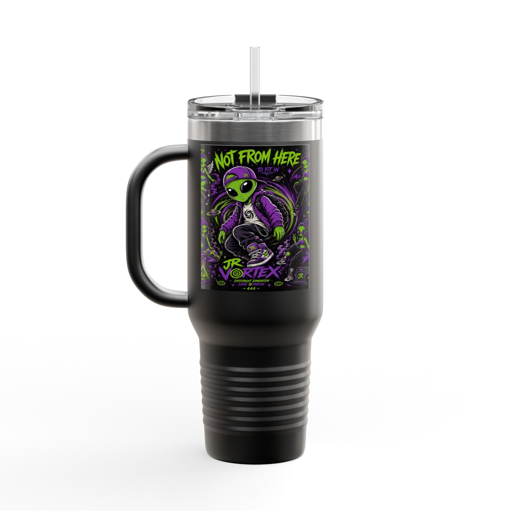 40oz Insulated Travel Mug — "Not From Here to Fit In" Alien Graphic