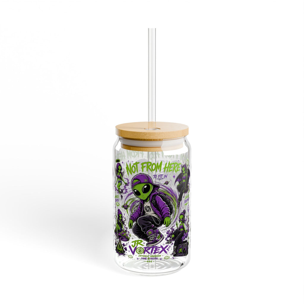 Alien Skate Sipper Glass – 16oz Eco Straw Tumbler with 'Not From Here' Graphic