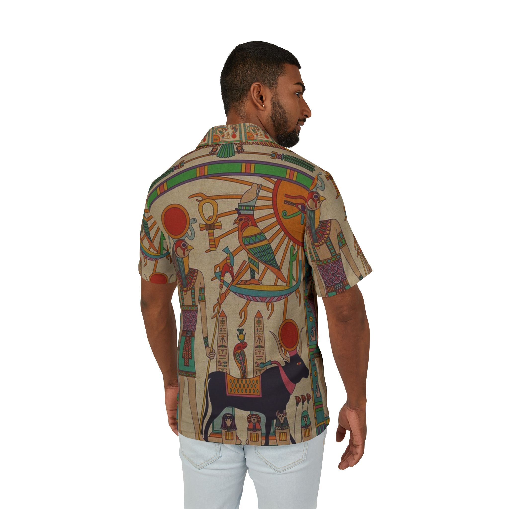 Men's Egyptian-Themed Camp Shirt, Summer Shirt, Vacation Attire, Bohemian Style, Beach Wear, Casual Top, Festival Outfit